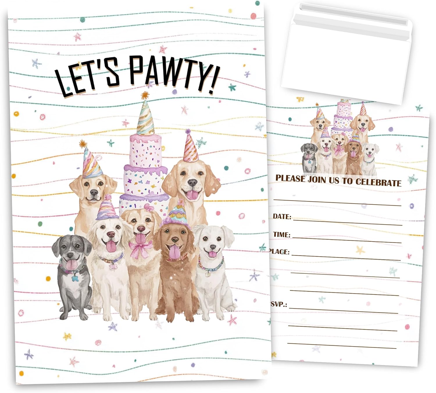 VAVINCI Pets Birthday Party Invitations 30 Sets with Envelopes