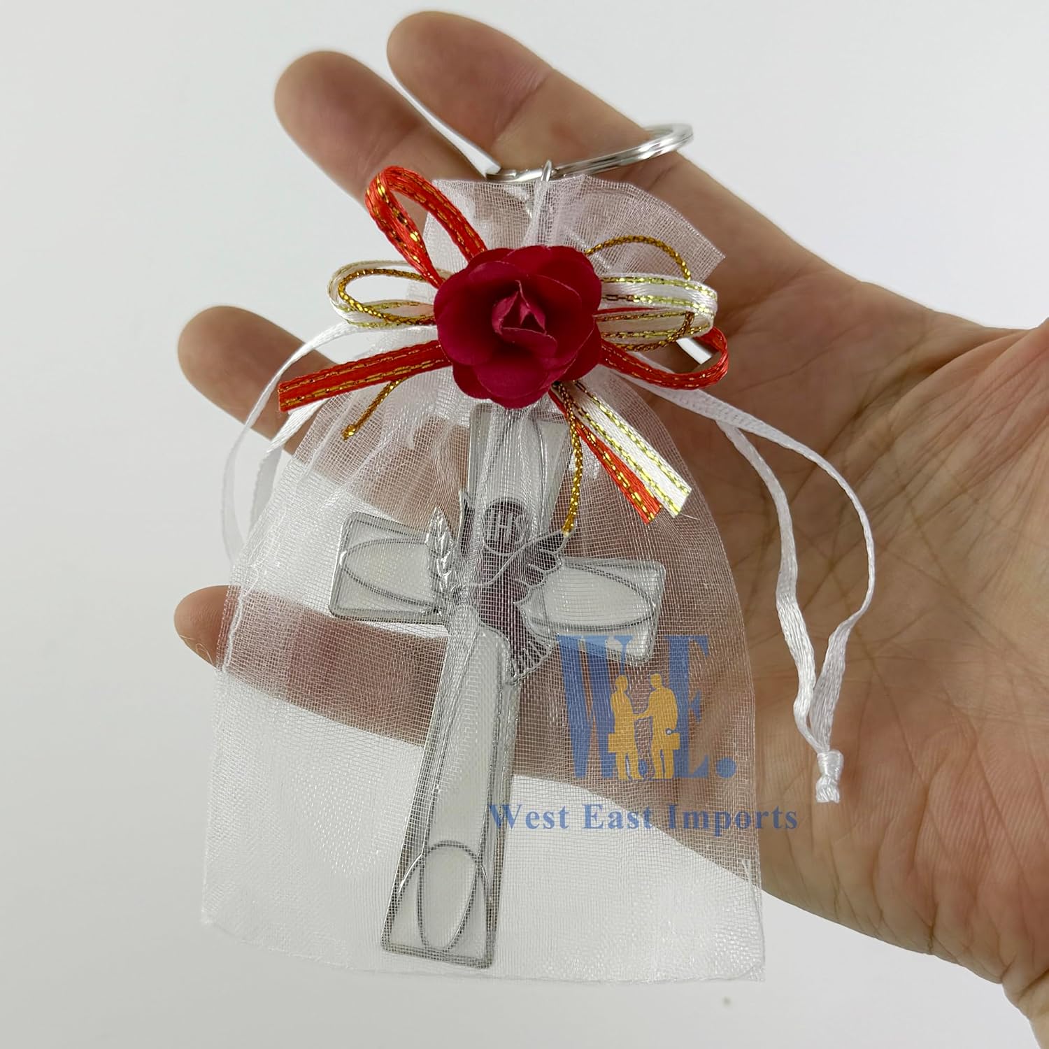 WE 12 Pcs Cross and Dove Key Ring Confirmation Favor