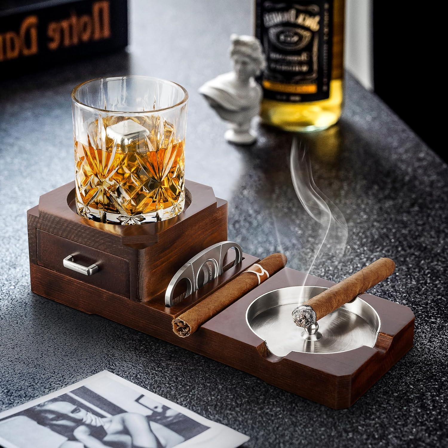 Grovind Cigar Ashtray Set with Cutter and Whiskey Tray