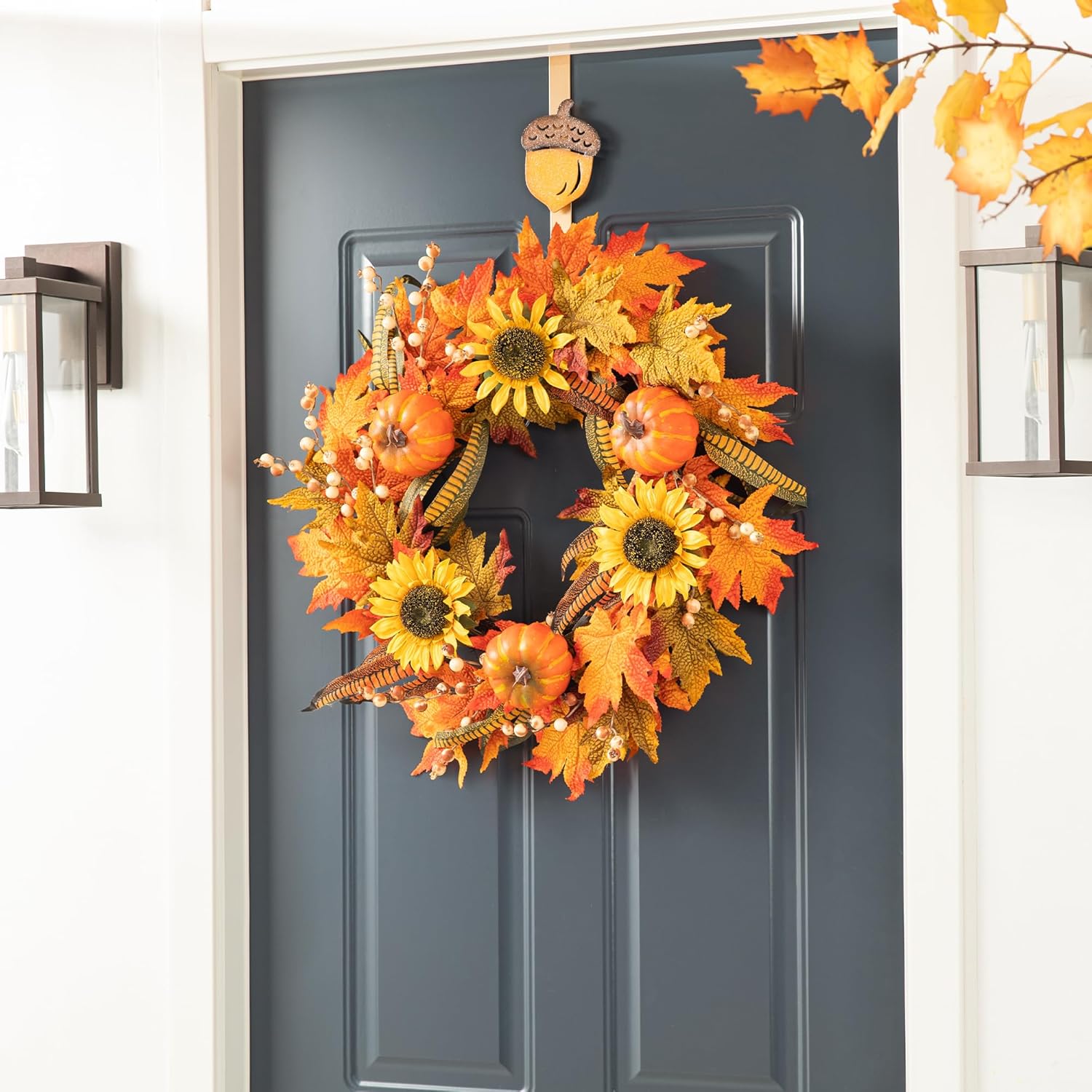 Glitzhome 3 Pack Glitter Acorn Leaf Pumpkin Wreath Hangers