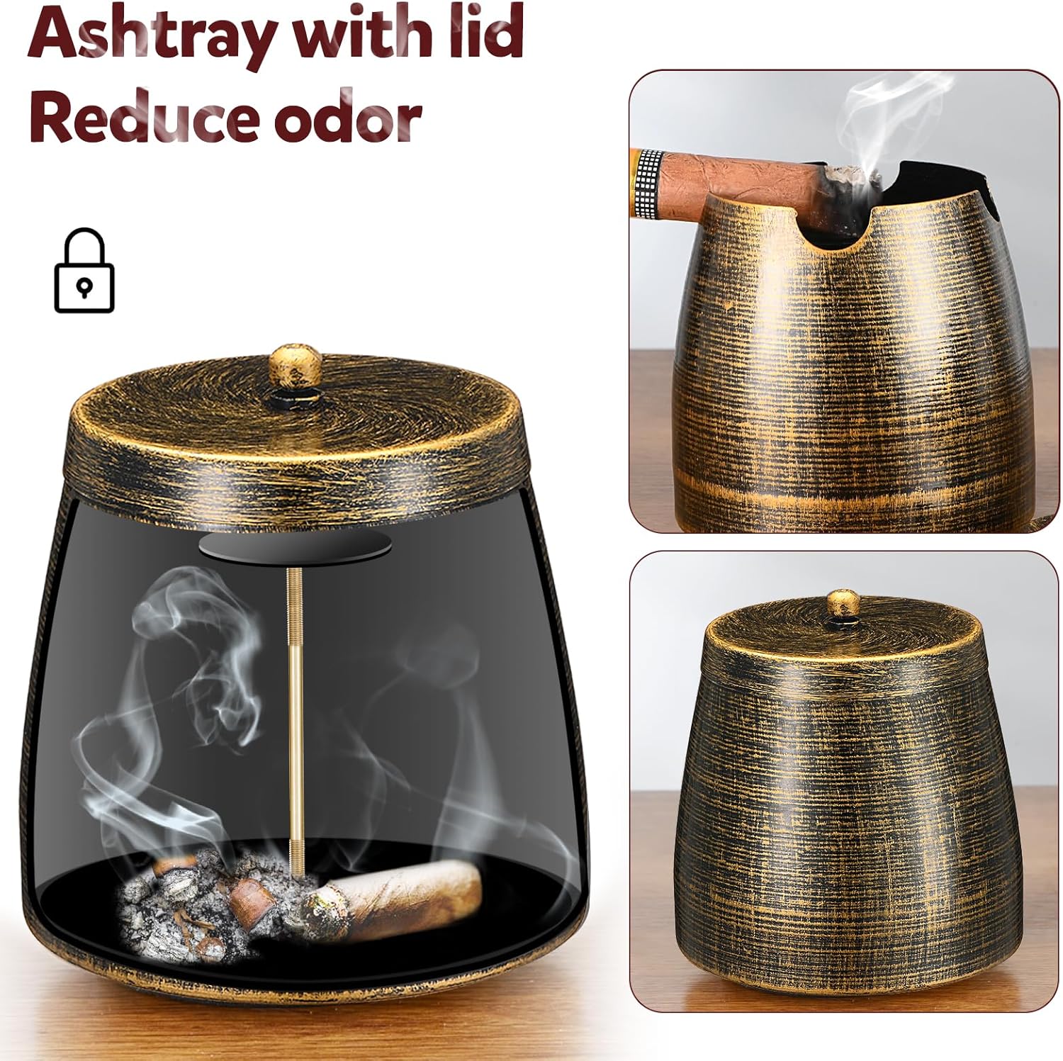 Cigar Ashtray with Lid for Outdoor Patio Use Windproof