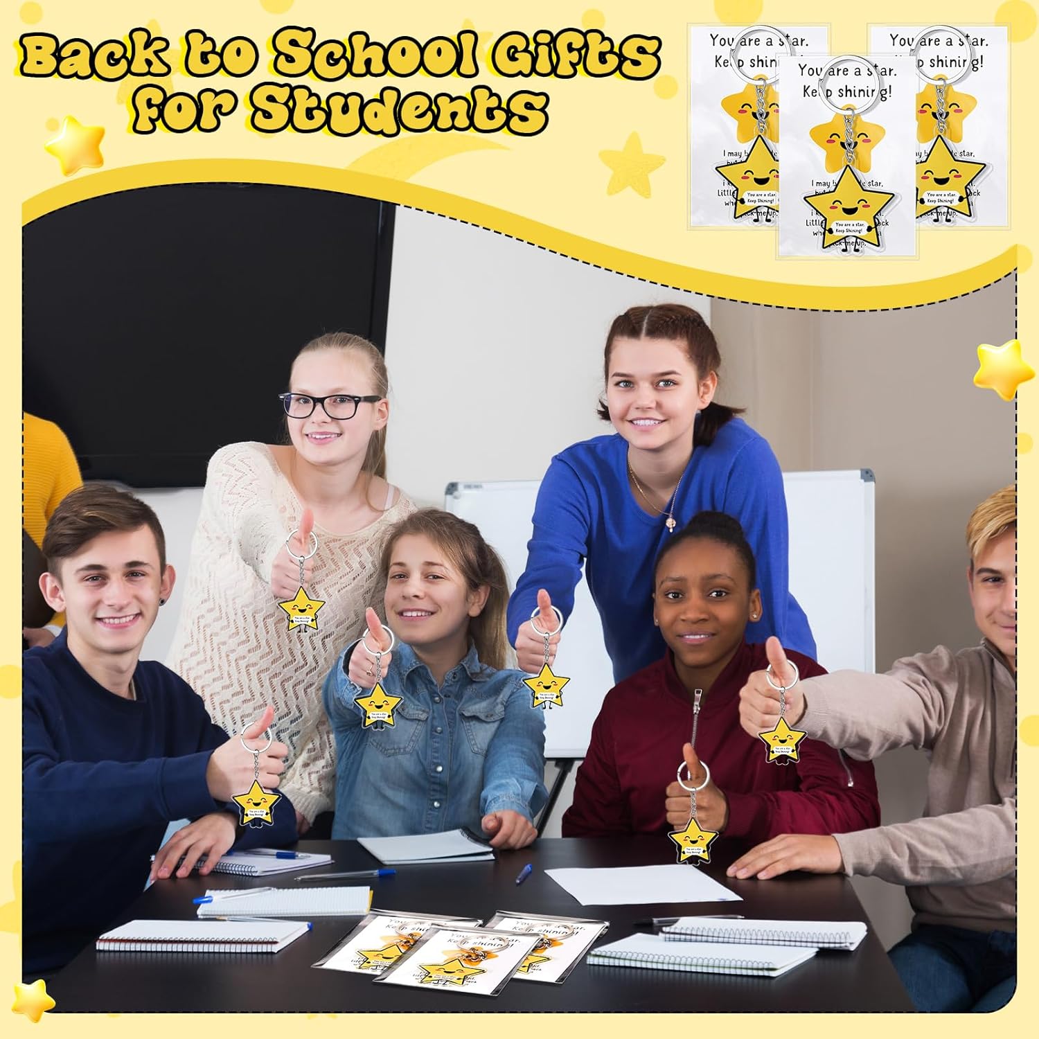 60 Sets Youre a Star Keychains with Cards Back to School Student Gifts