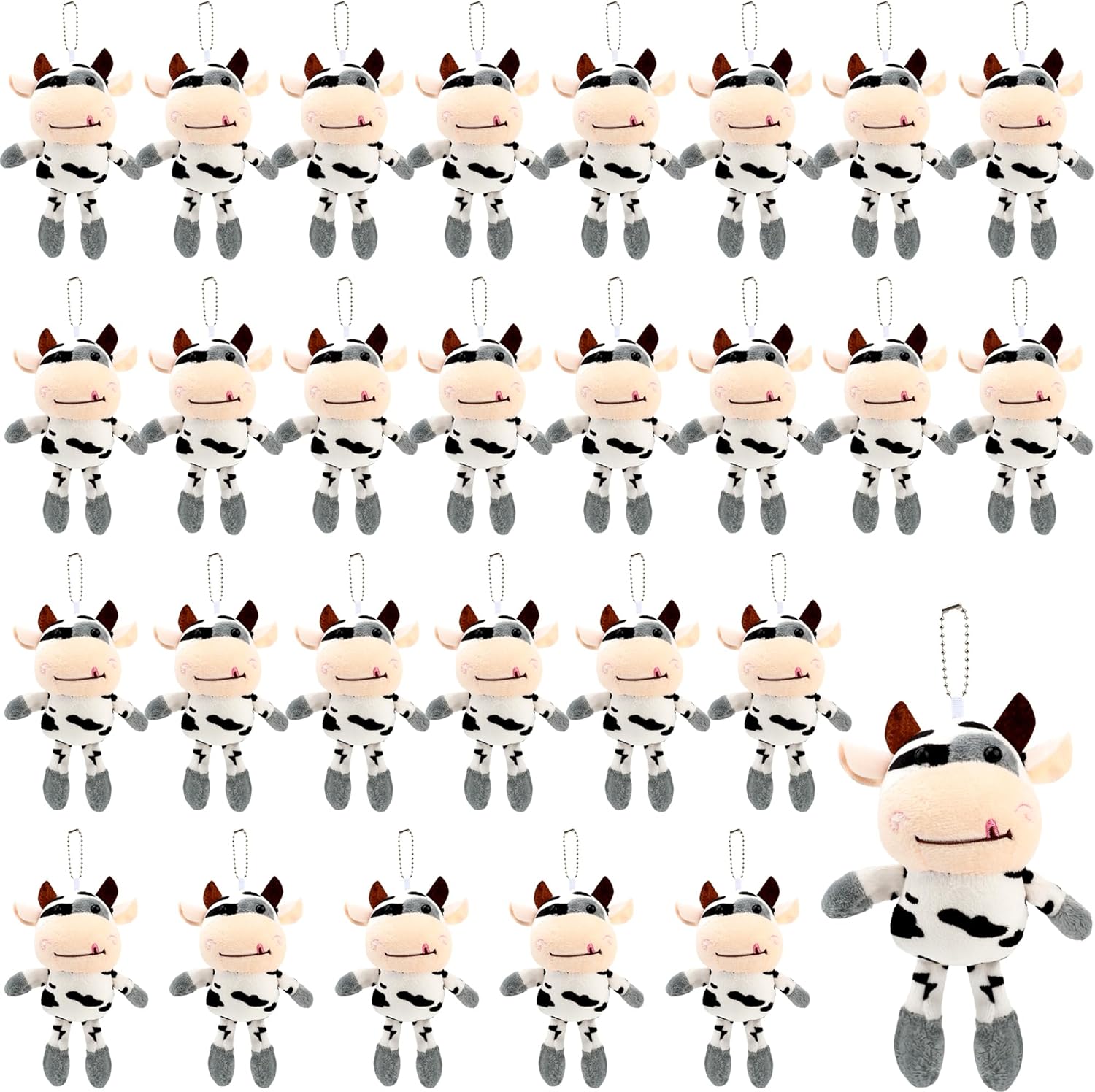 28 Pcs Plush Cow Keychain Cute Farm Animal Keyring Set