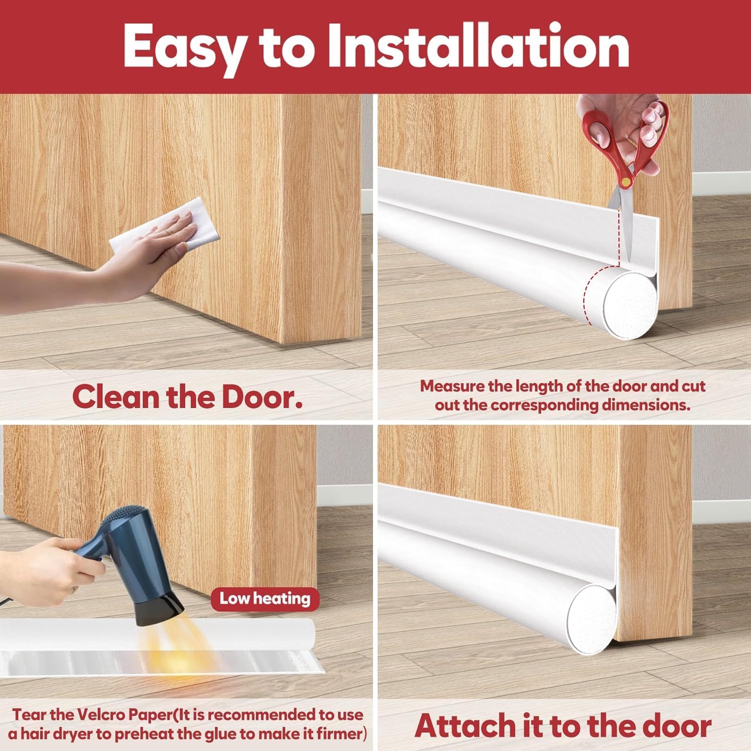 HomeProtect Door Draft Stopper for Bottom of Door White
