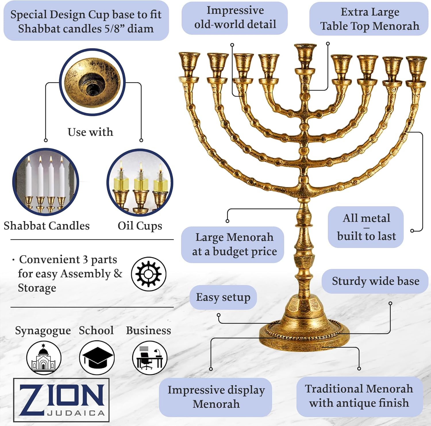 Extra Large Traditional Chanukah Menorah 21 Inch Zion Judaica