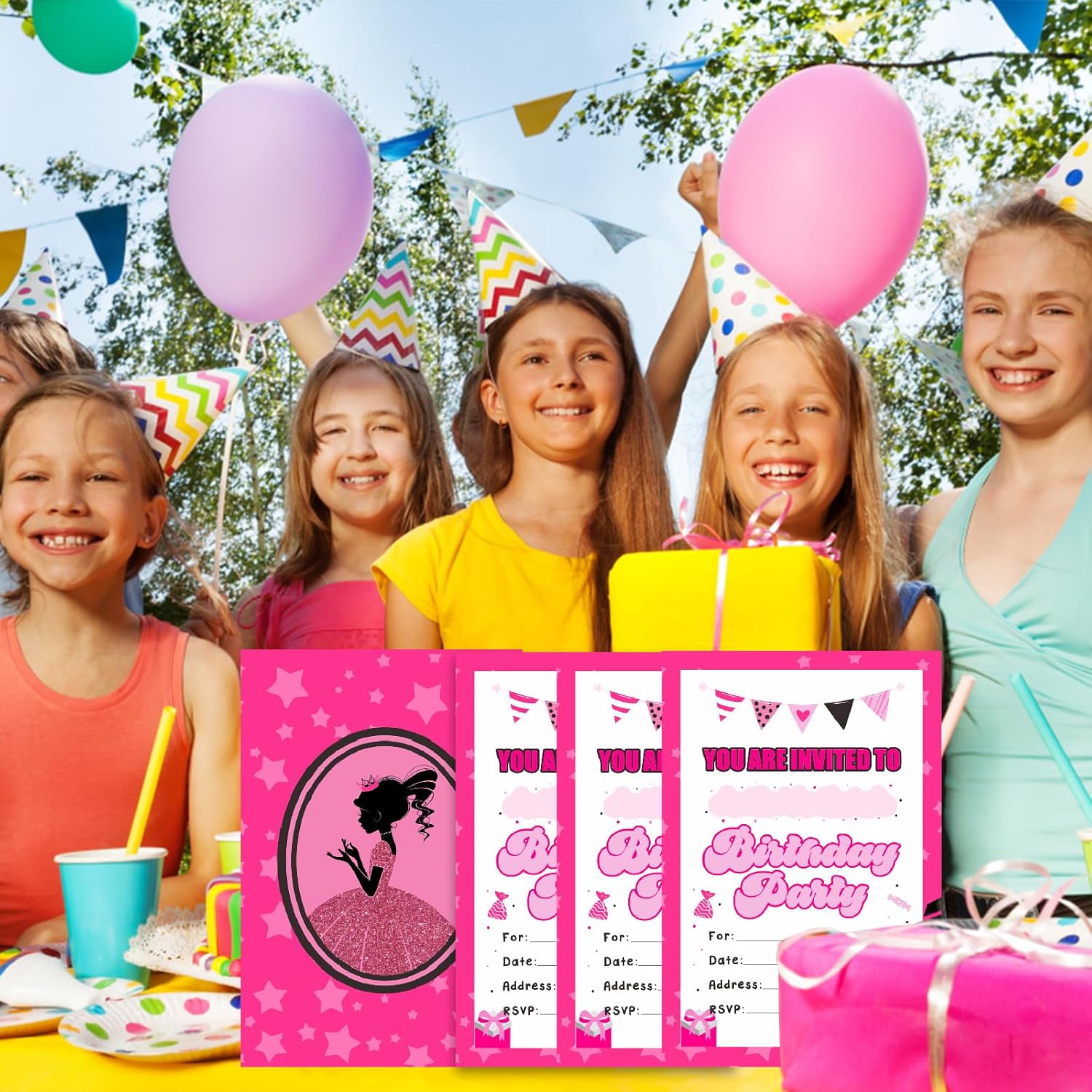 30 Pack Pink Birthday Invites for Girls with Envelopes and Stickers