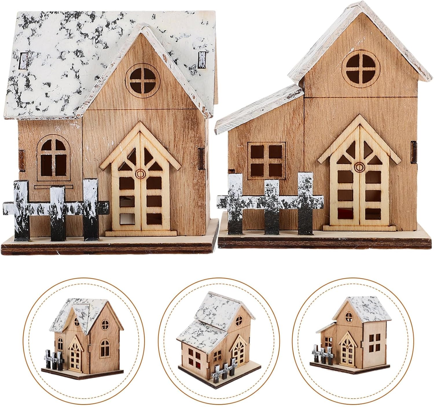 Uonlytech 2pcs Lighted Wooden Christmas Houses