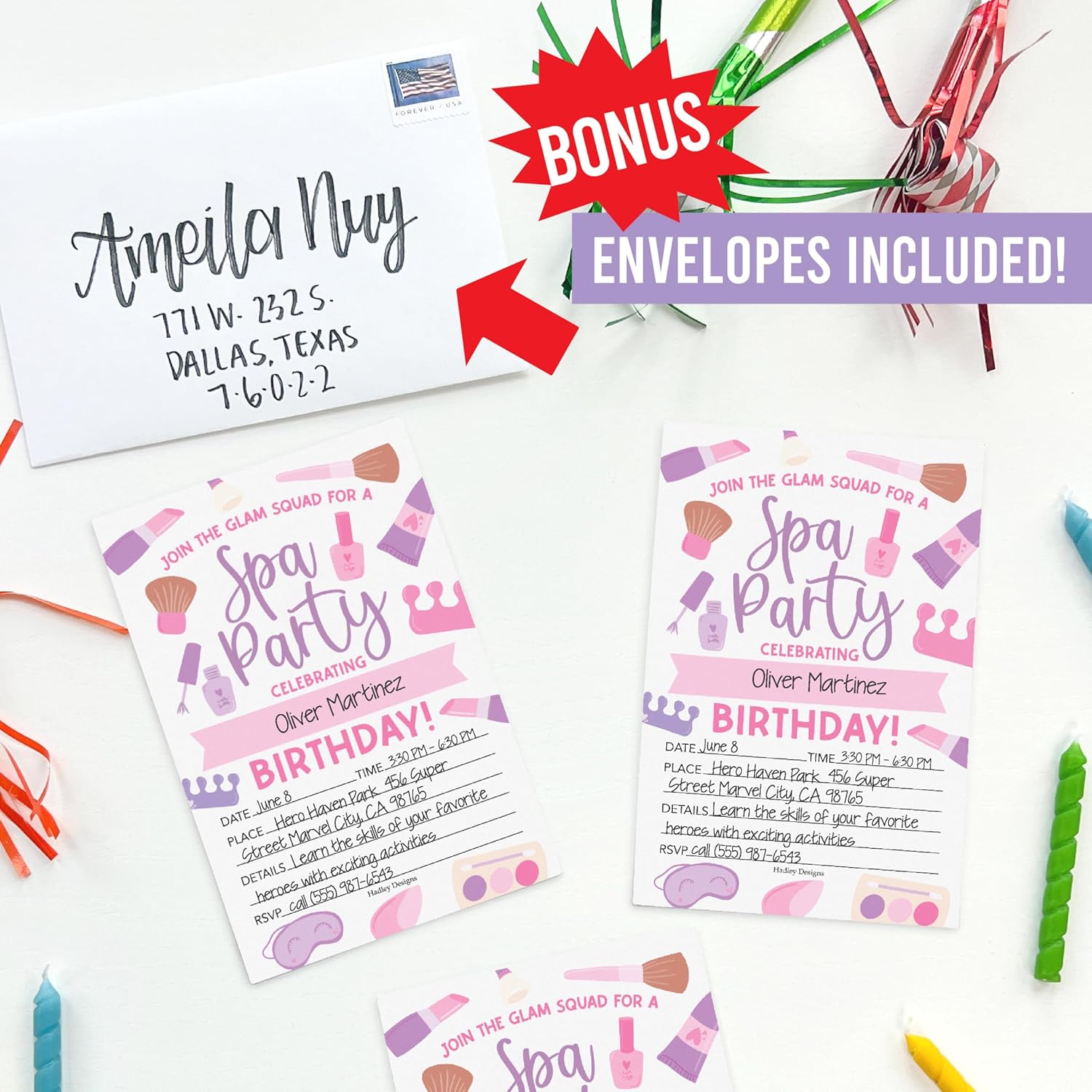 Hadley Designs 15 Glam Kids Spa Birthday Party Invitations for Girls 1