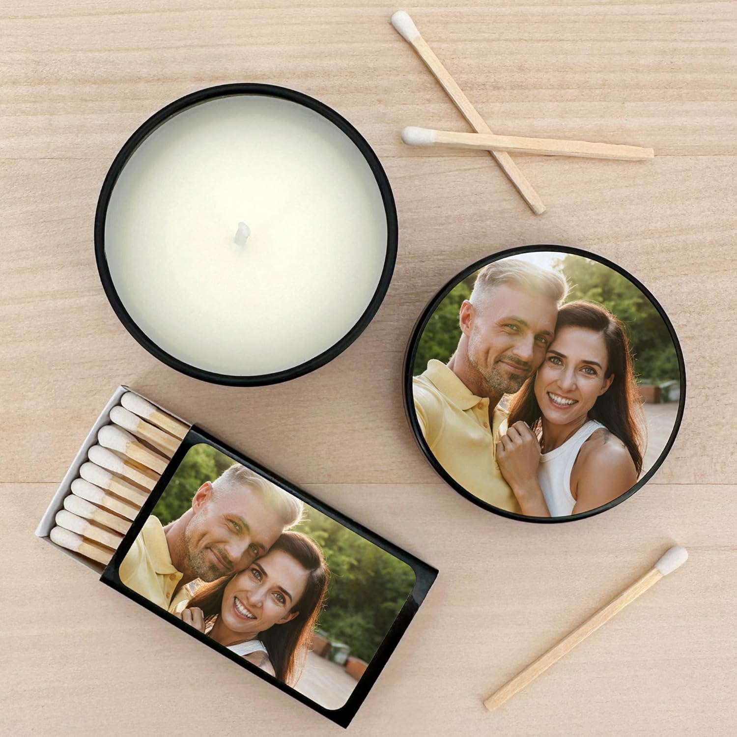 Personalized Candles with Photo Custom Wedding Favor Tin Set