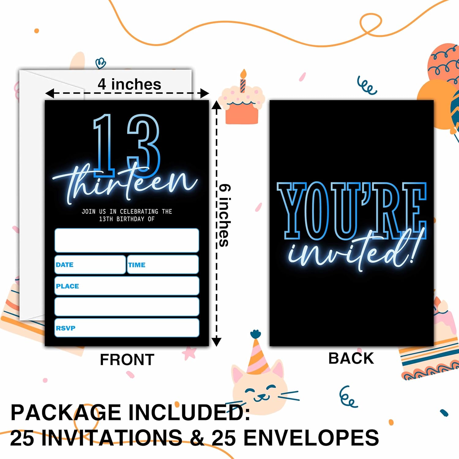 Neon Birthday Invitations for Boys 25 Double Sided Cards