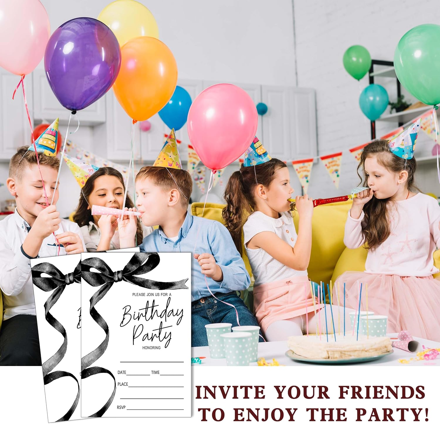 SIXEIGHT Black Bow Birthday Invitations 4x6