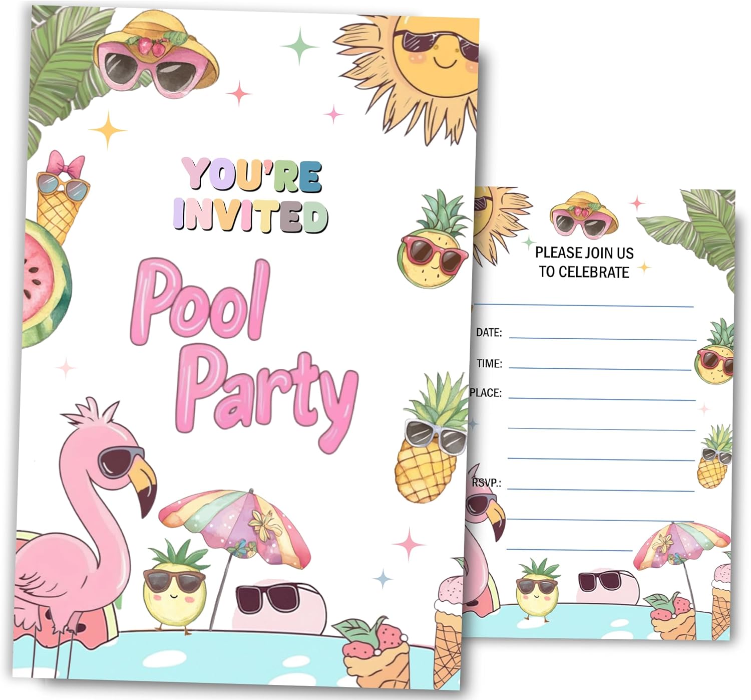 Fablus Pool Party Invitations 4x6 Inches 30 Sets with Envelopes