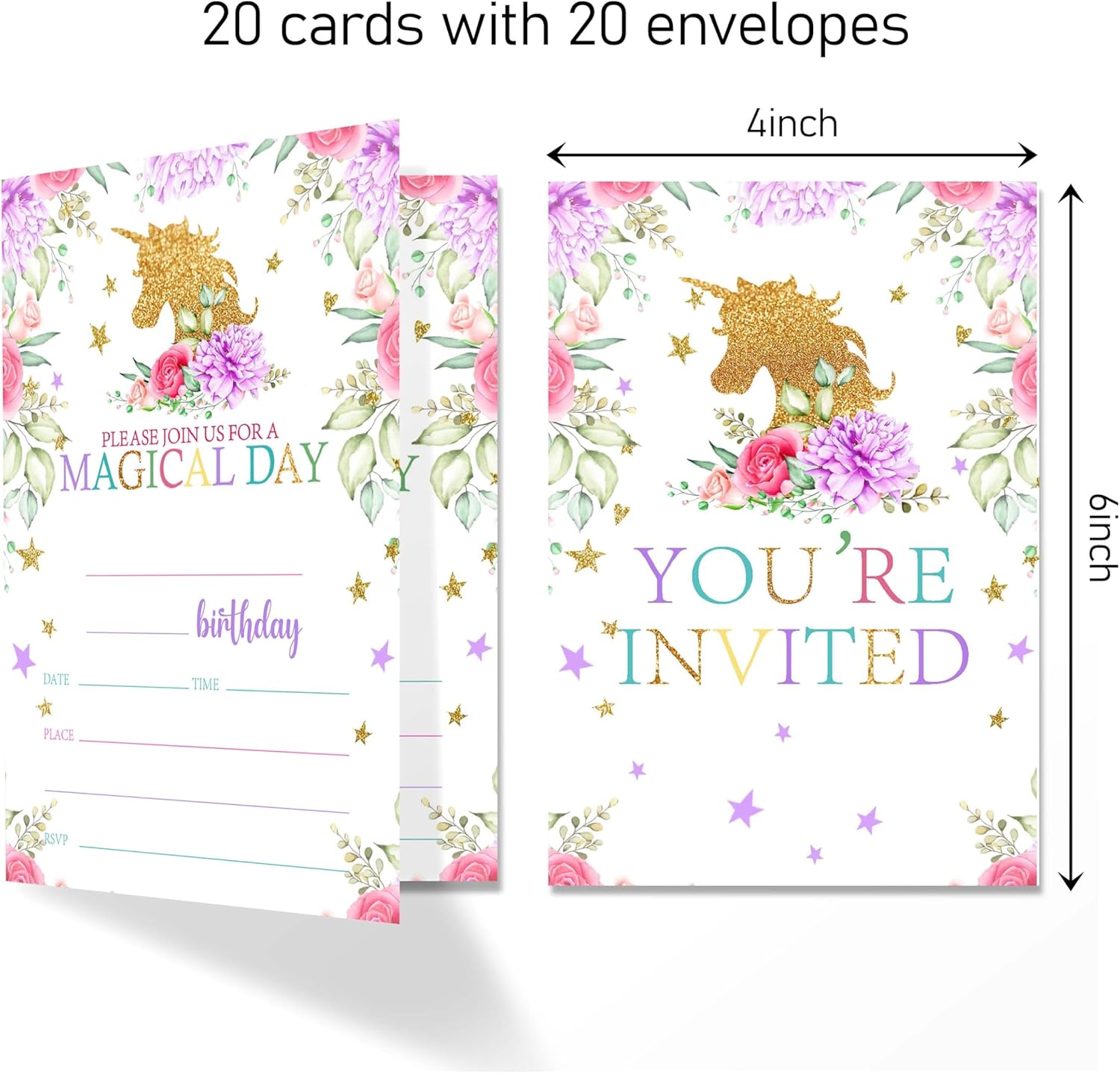 4x6 Magical Birthday Invitations for Girls