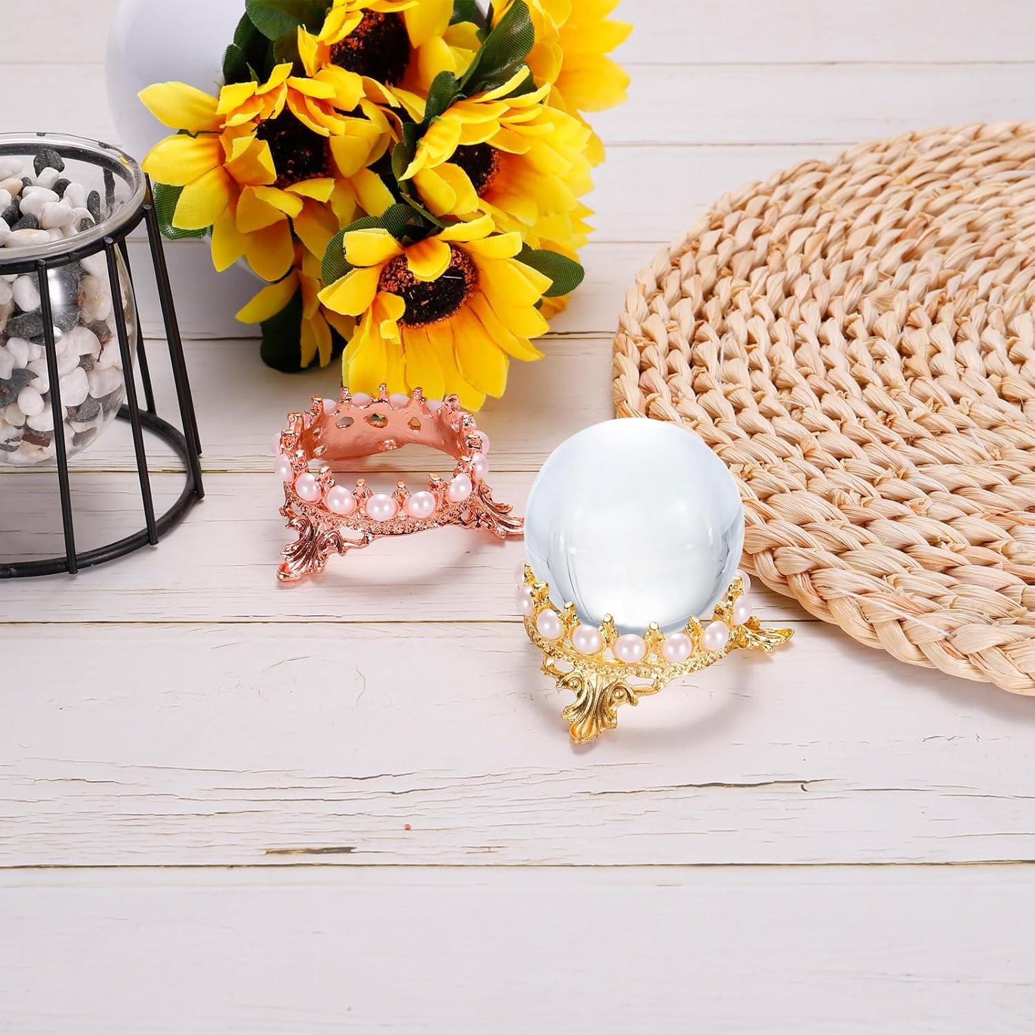 MECCANIXITY Gold Tone Crystal Ball Display Holder