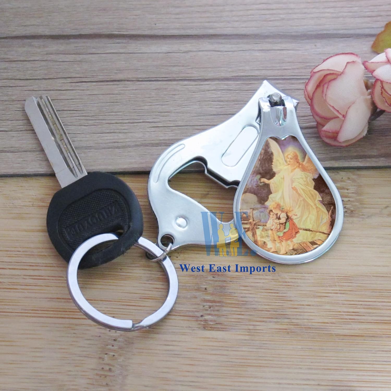 12 Pcs Guardian Angel Keychain with Nail Clipper and Bottle Opener