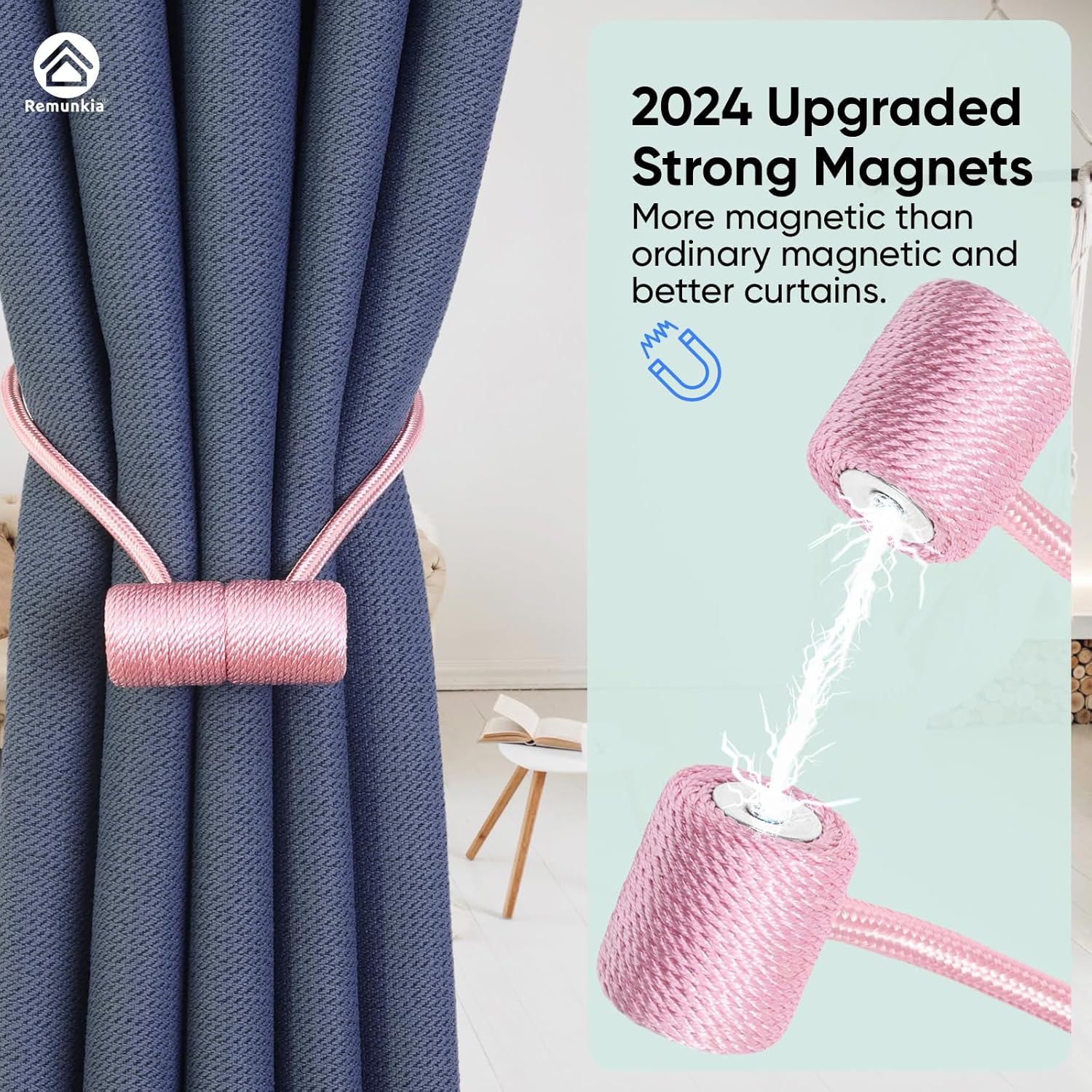 Remunkia Magnetic Curtain Holdbacks 2 Pack - Pink