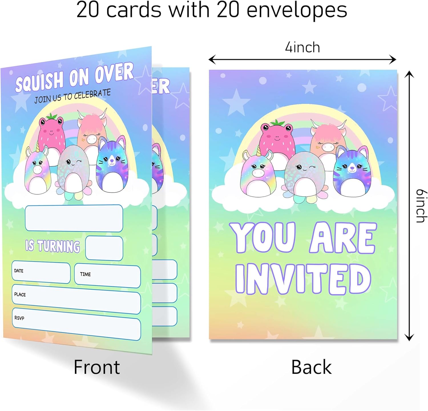 Squish Birthday Invitation Cards with Envelopes Pack of 20 4x6