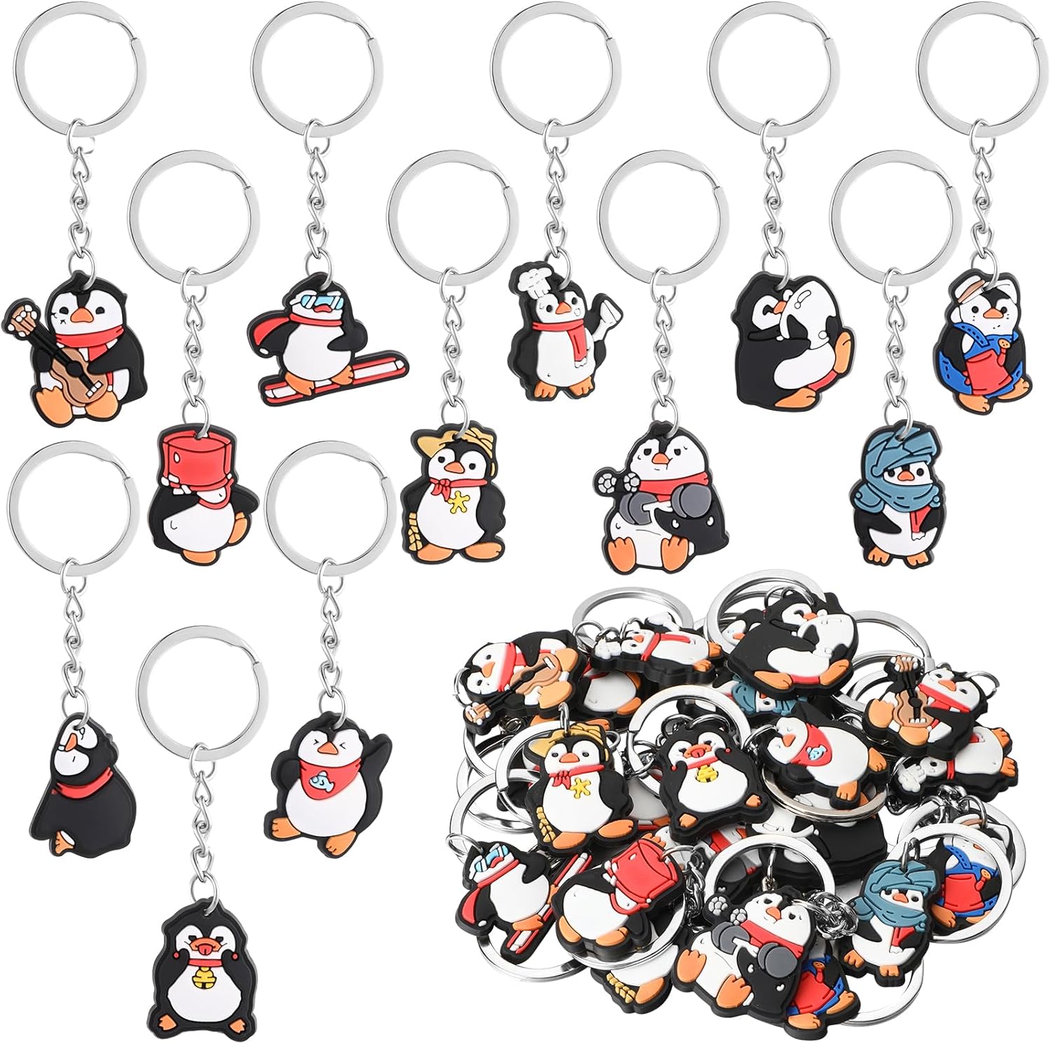 24 Piece Penguin Keychain Set 3D PVC Decorations