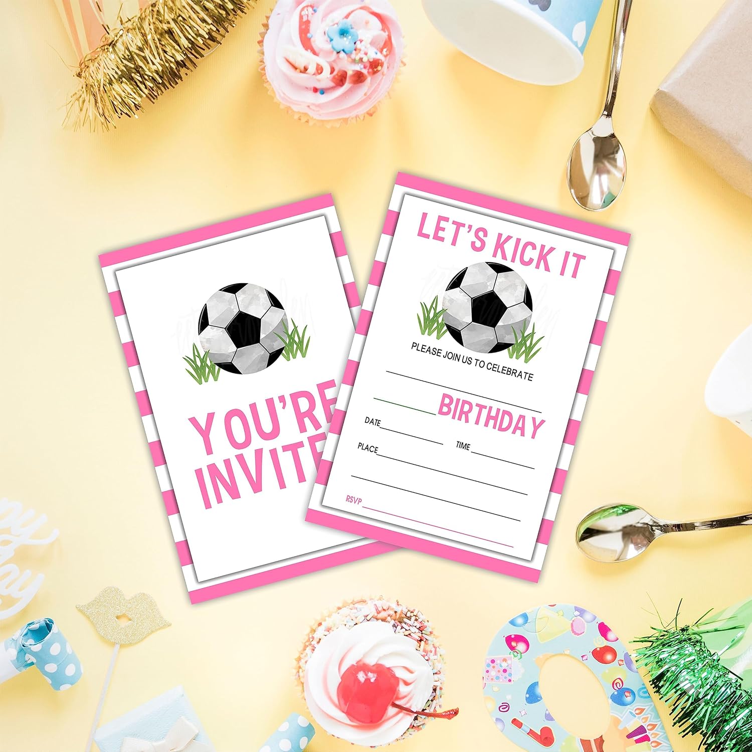AWSICE Soccer Birthday Invitations Double-Sided Fill-In Cards