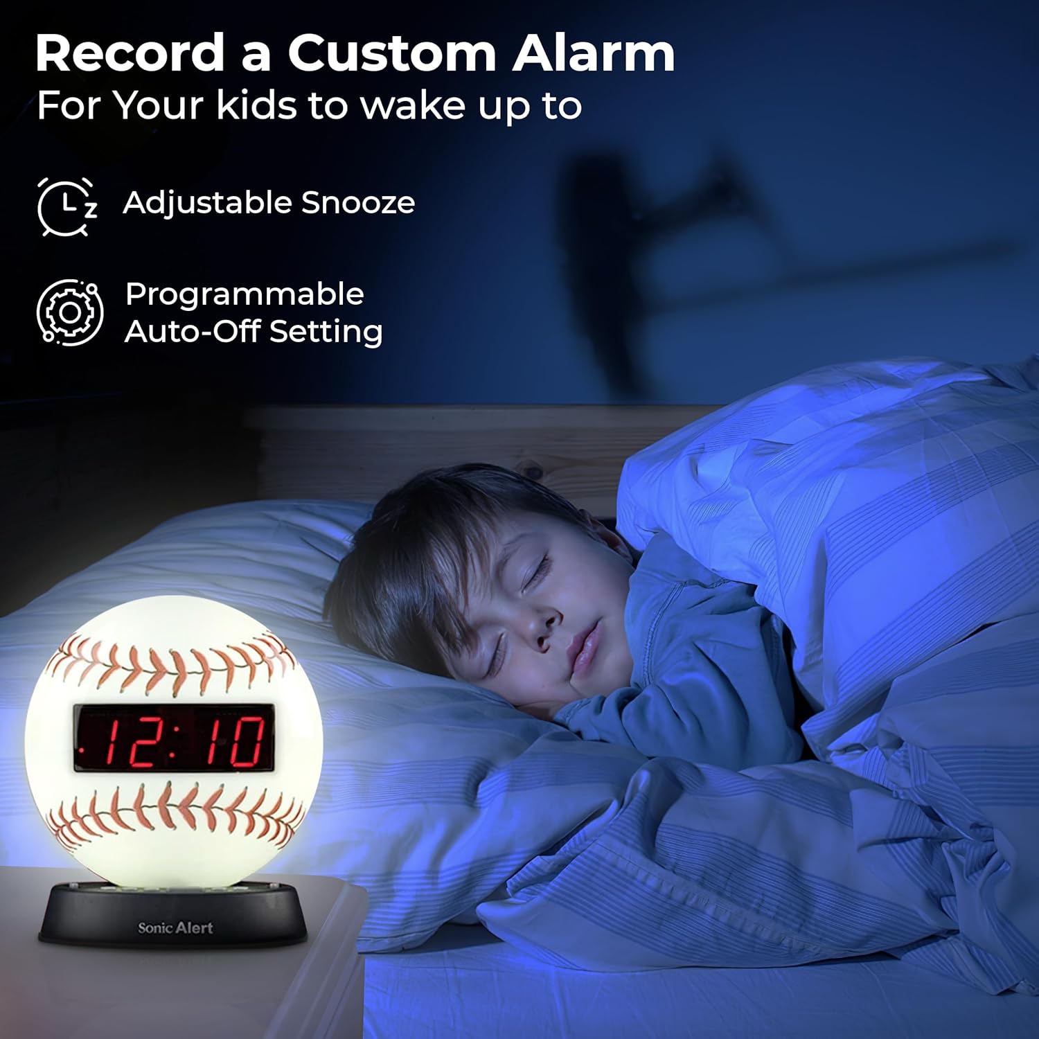 Sonic Alert Baseball Themed Digital Alarm Clock for Heavy Sleepers