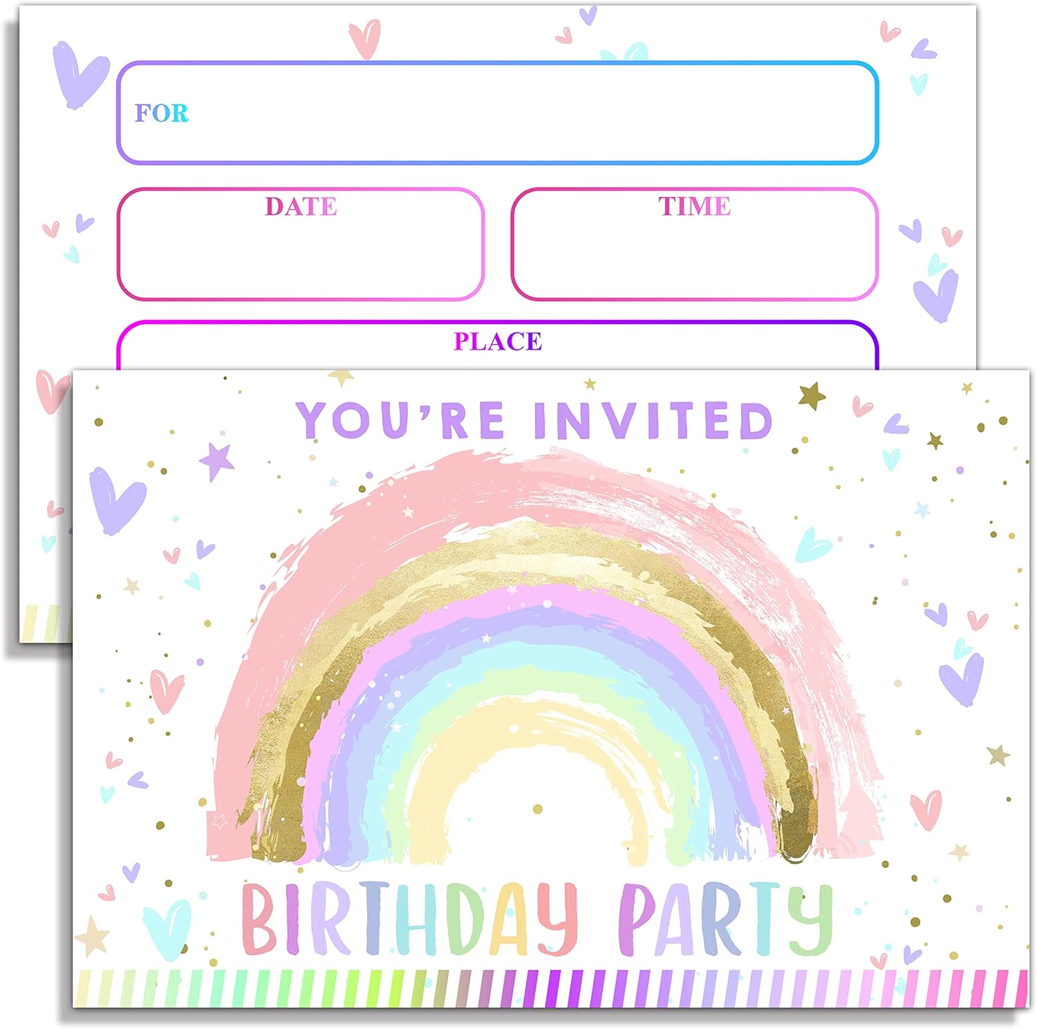 YSTEP Rainbow Birthday Invitations 20 Pack with Envelopes