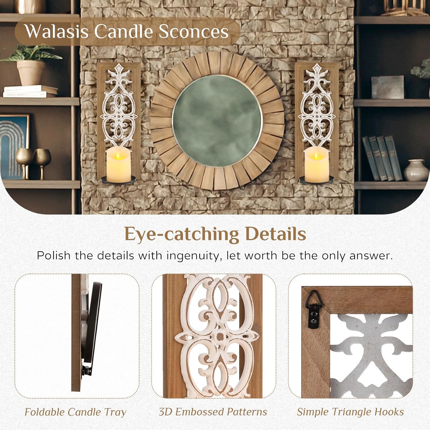 Walasis Farmhouse Candle Sconces Wall Decor Set of 2