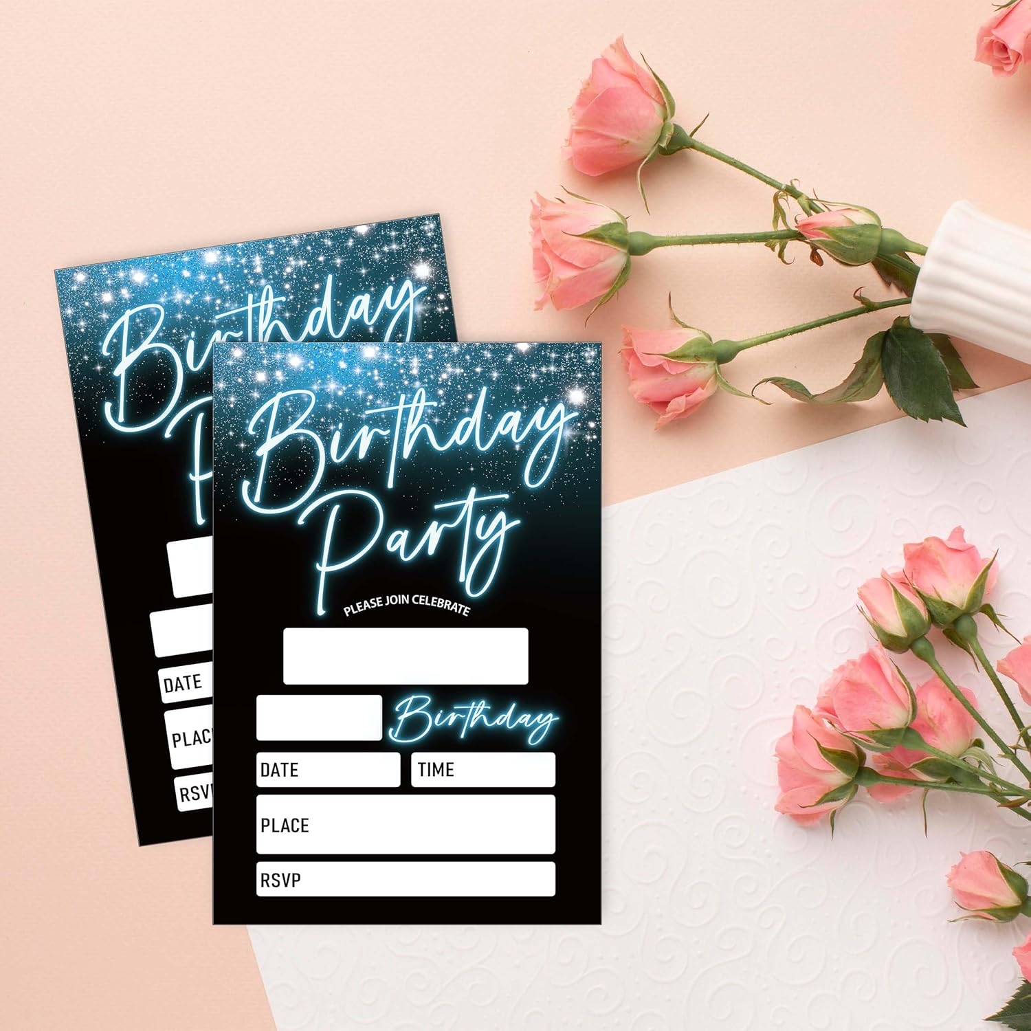 20 Pack Blue Birthday Invitations with Envelopes