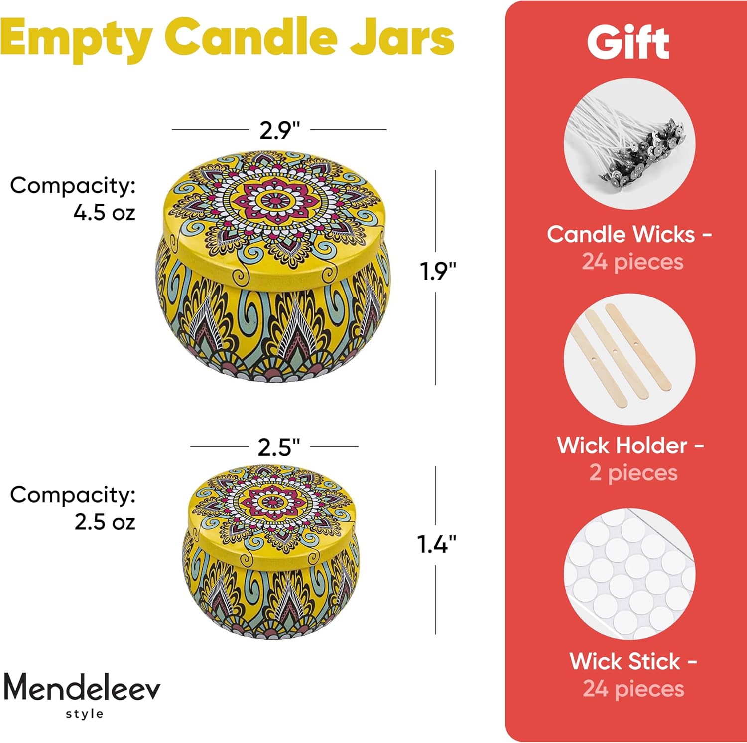 MENDELEEV STYLE 45 Oz Candle Tin Set 24 pcs