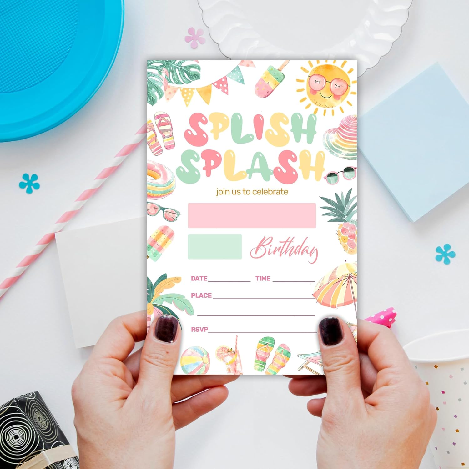 Splish Splash Birthday Invitations With Envelopes 20 Sets