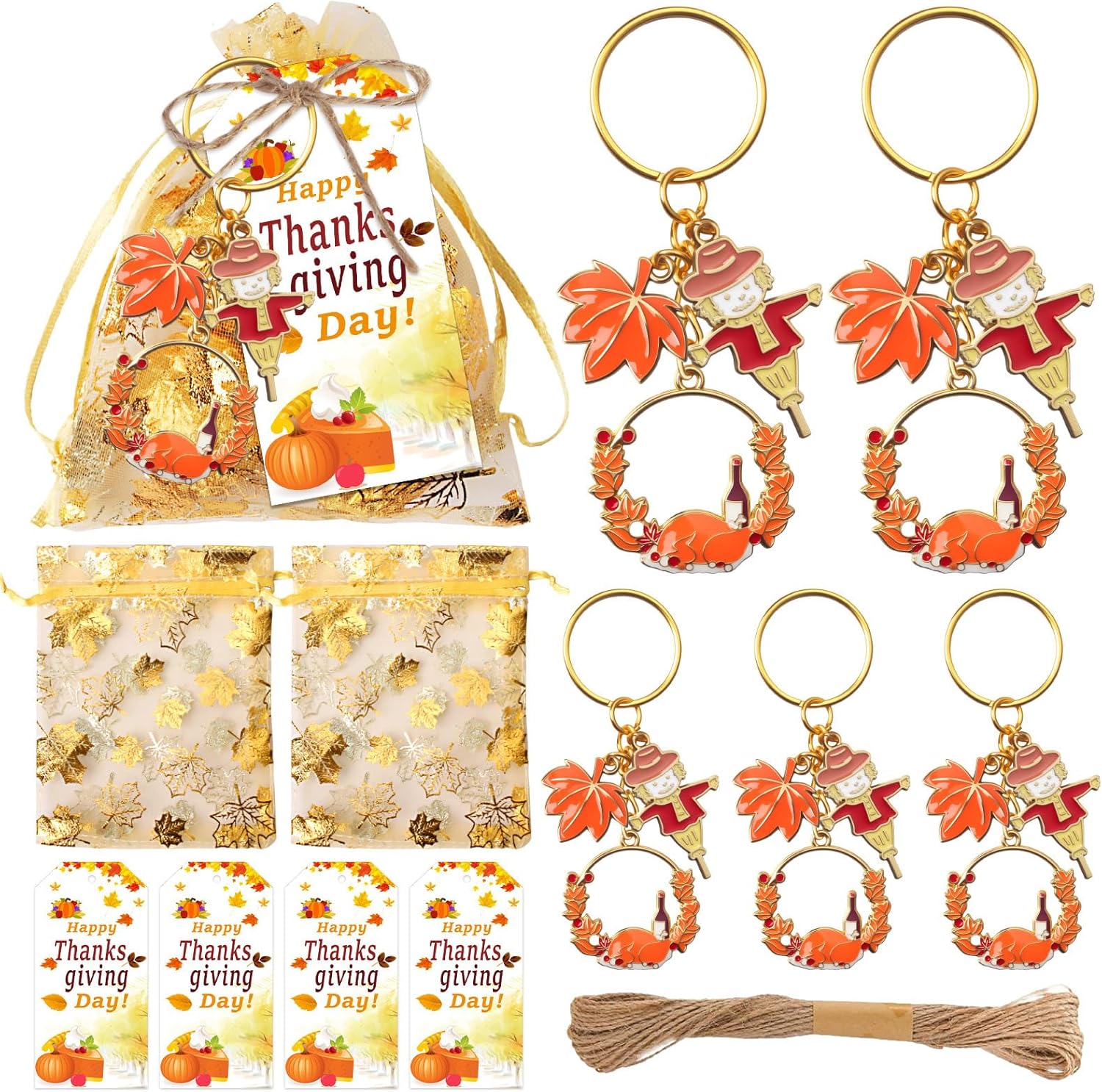 20 Sets Thanksgiving Keychains with Cards and Bags