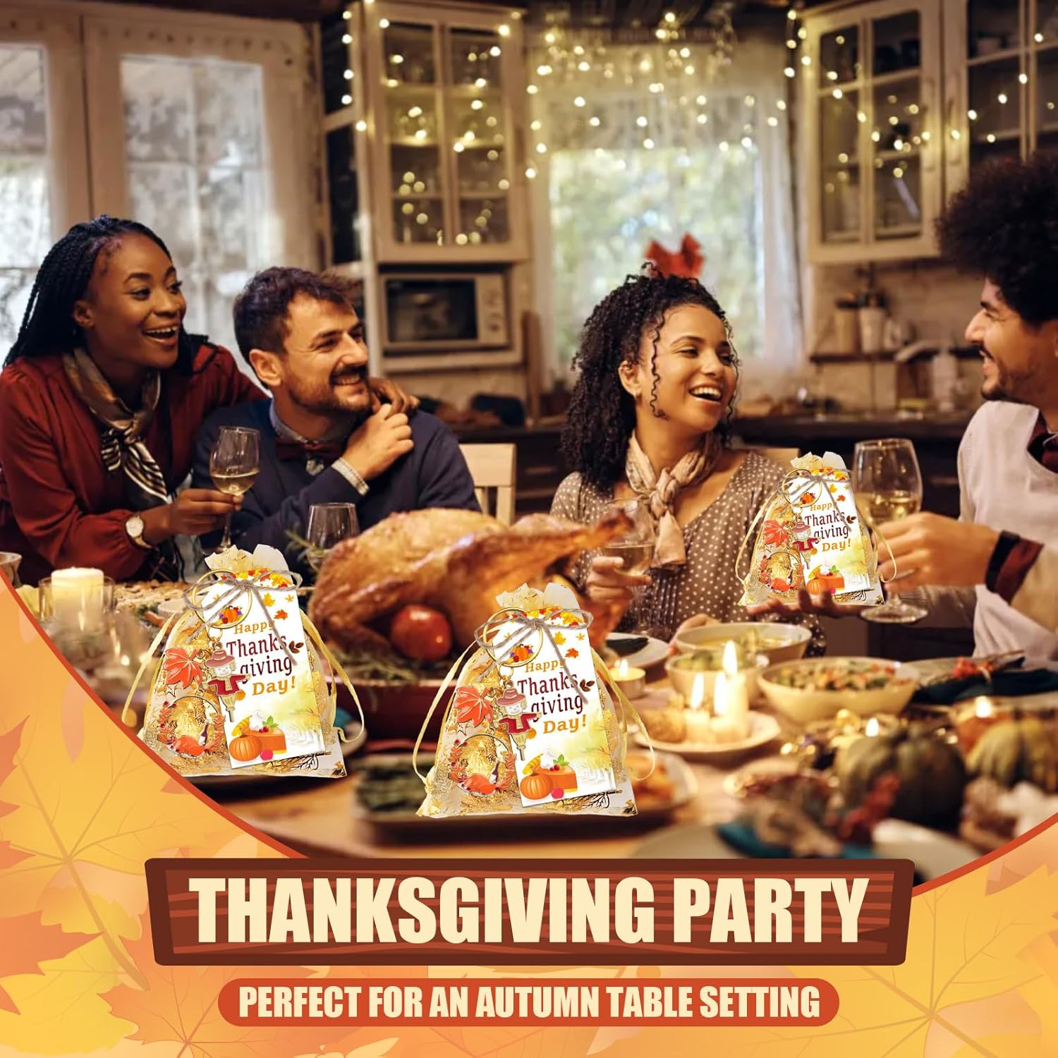 20 Sets Thanksgiving Keychains with Cards and Bags