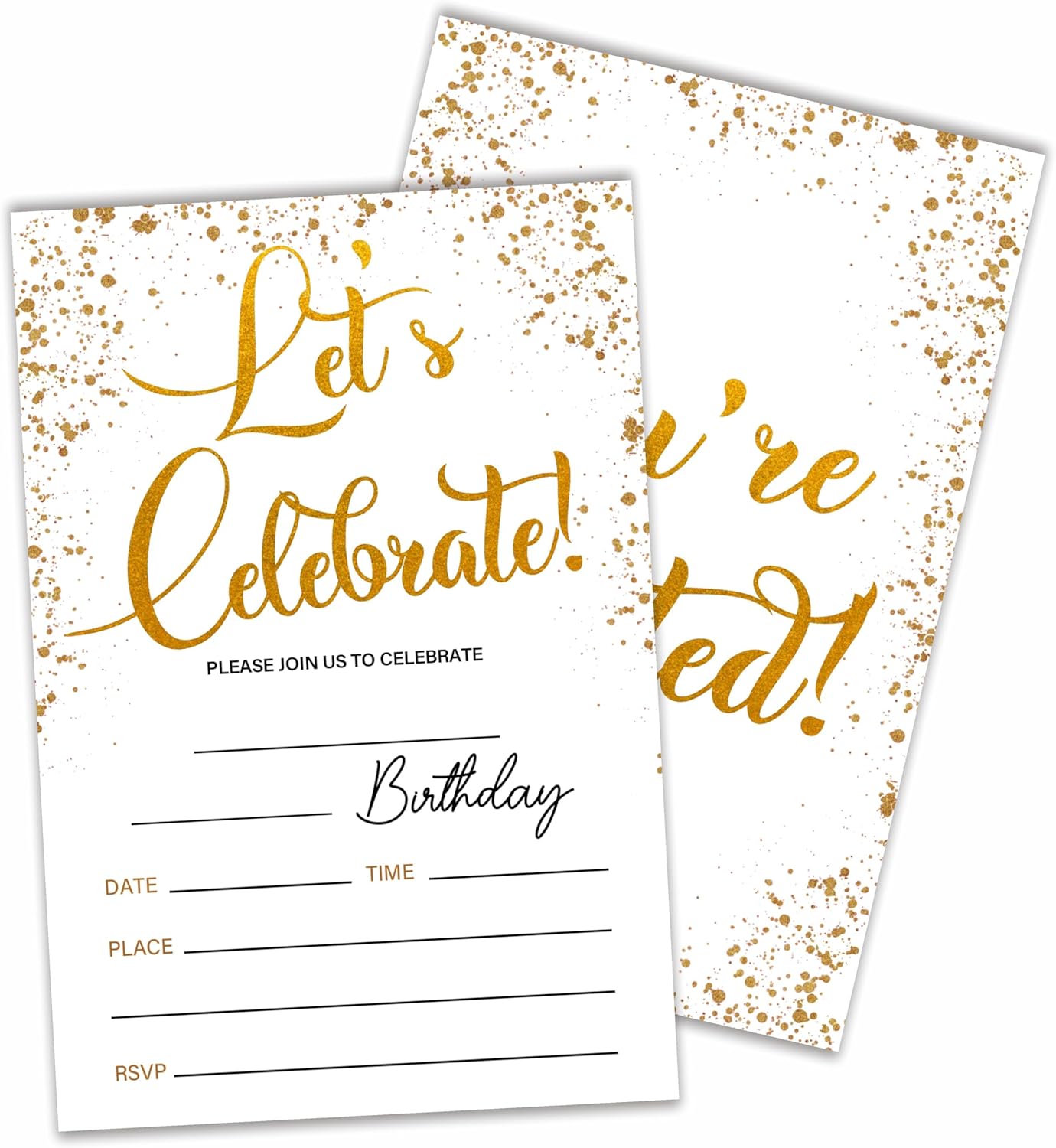 Lets Celebrate Gold Confetti Birthday Invites With Envelopes 20 Pack