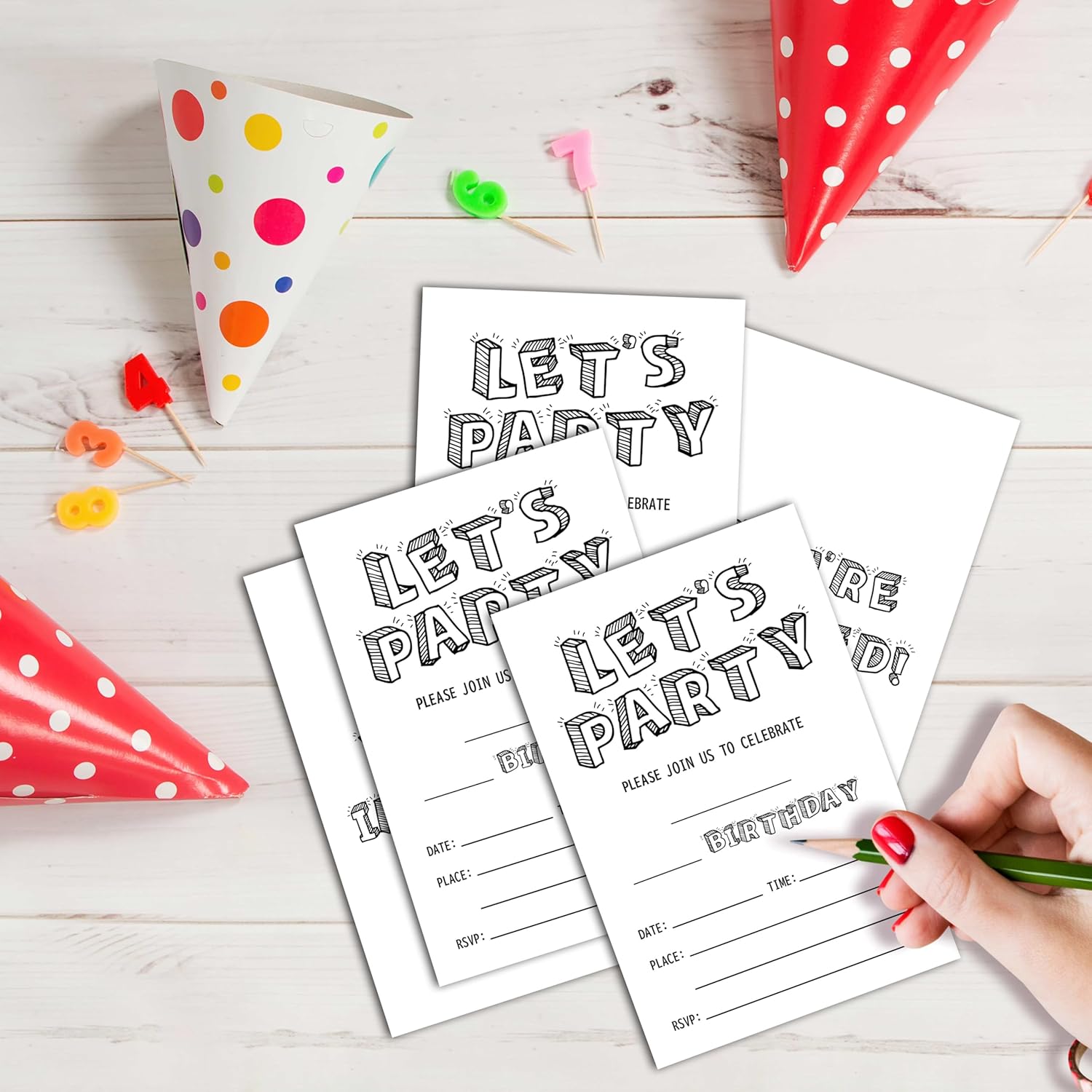 Black and White Birthday Invitations 25 Cards with Envelopes