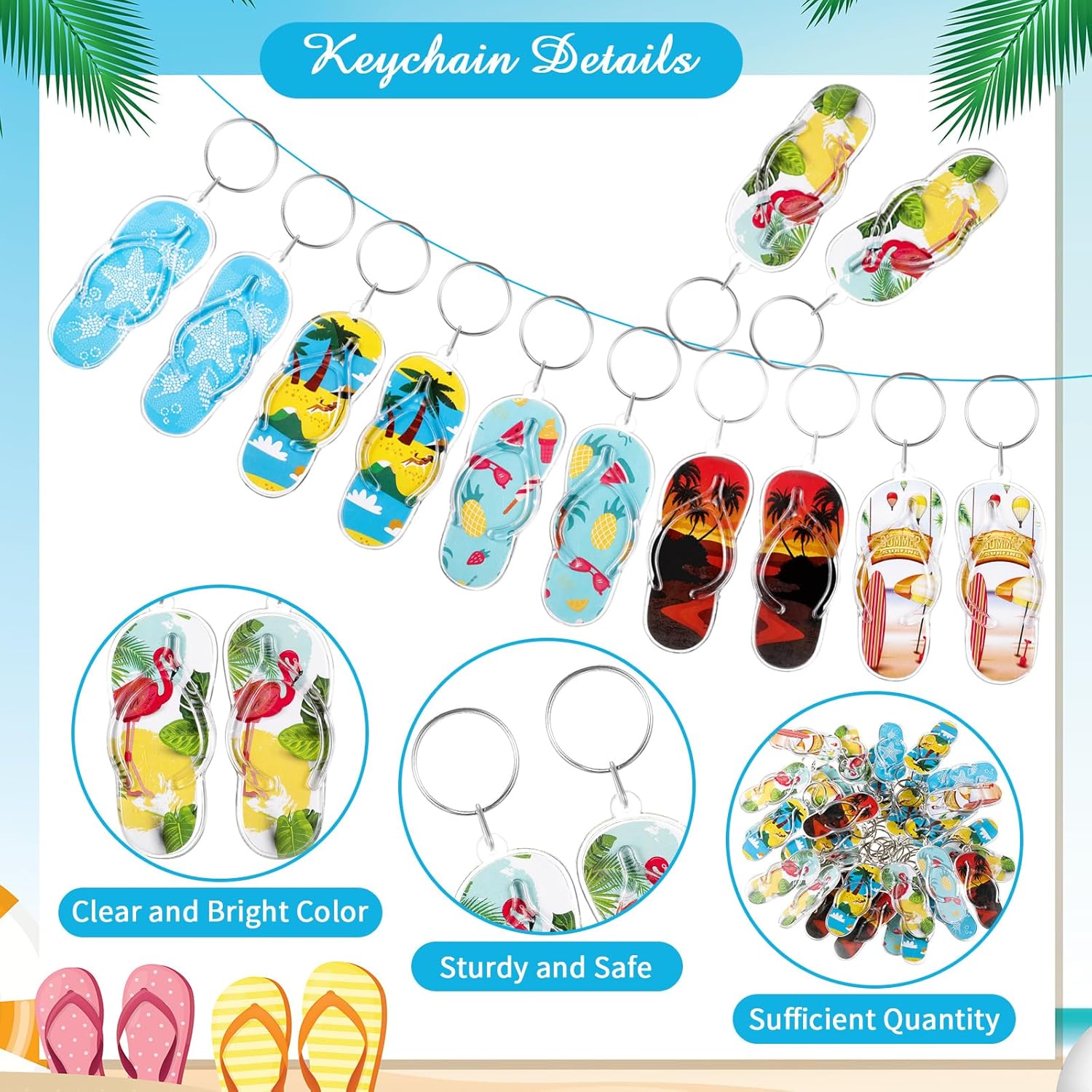 48 Packs Flip Flop Keychains Summer Party Favor