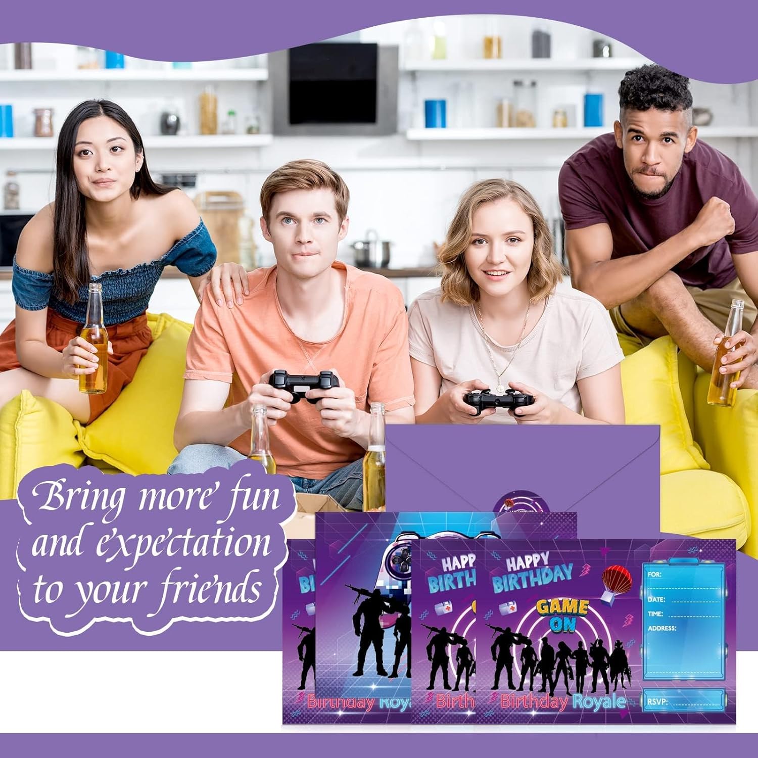 Tevxj 30 Pack Gaming Birthday Invitations with Envelopes and Stickers