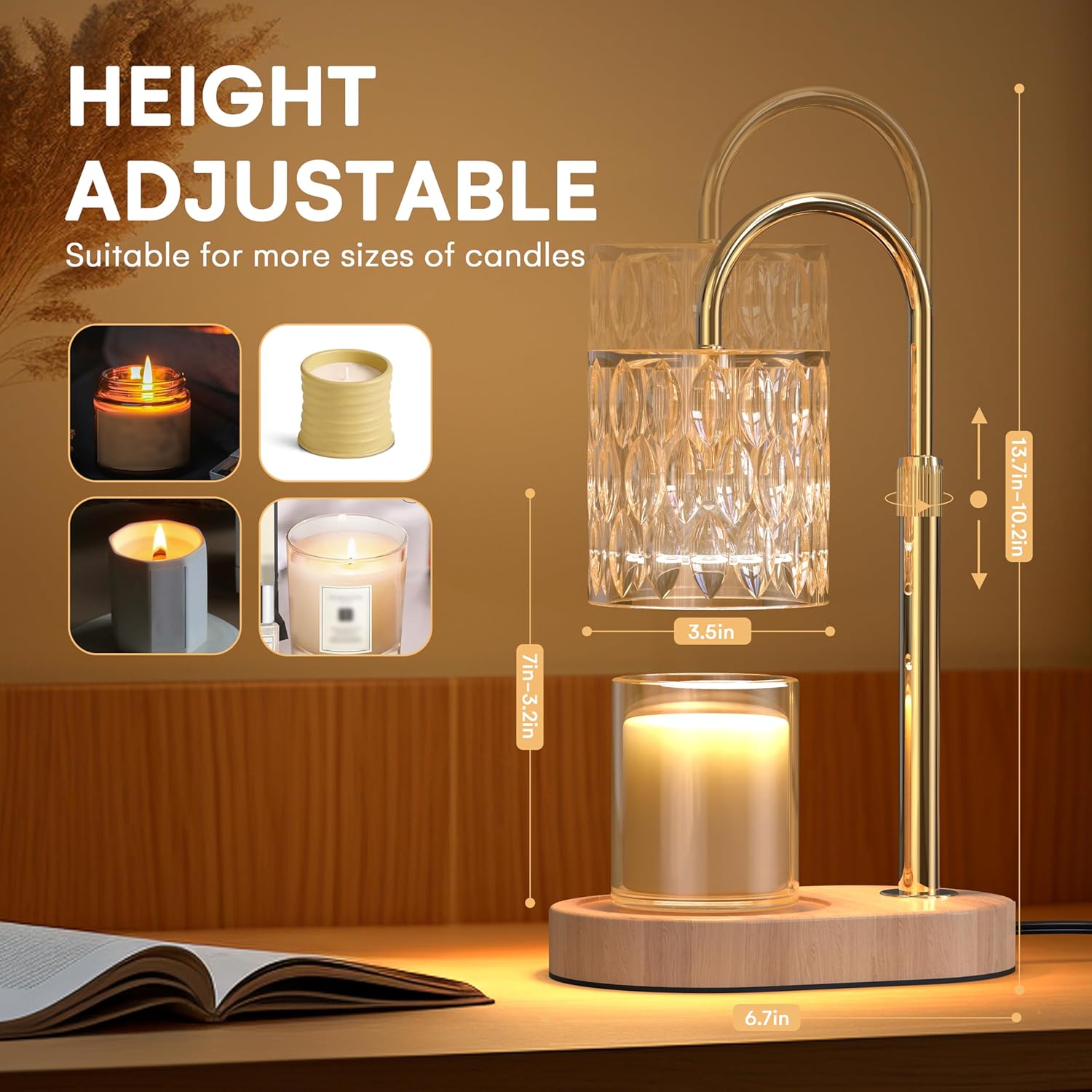 Candle Warmer Lamp with Adjustable Height and Timer