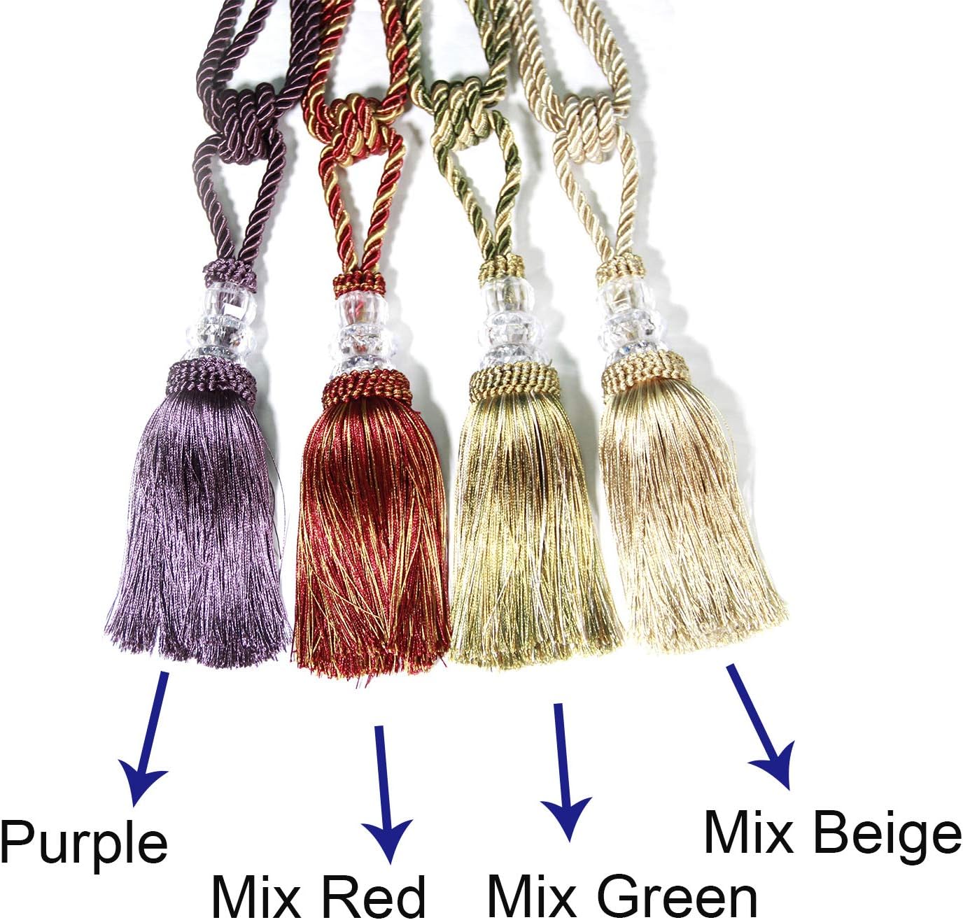 BEL AVENIR 4 Pack Crystal Curtain Tiebacks with Tassels