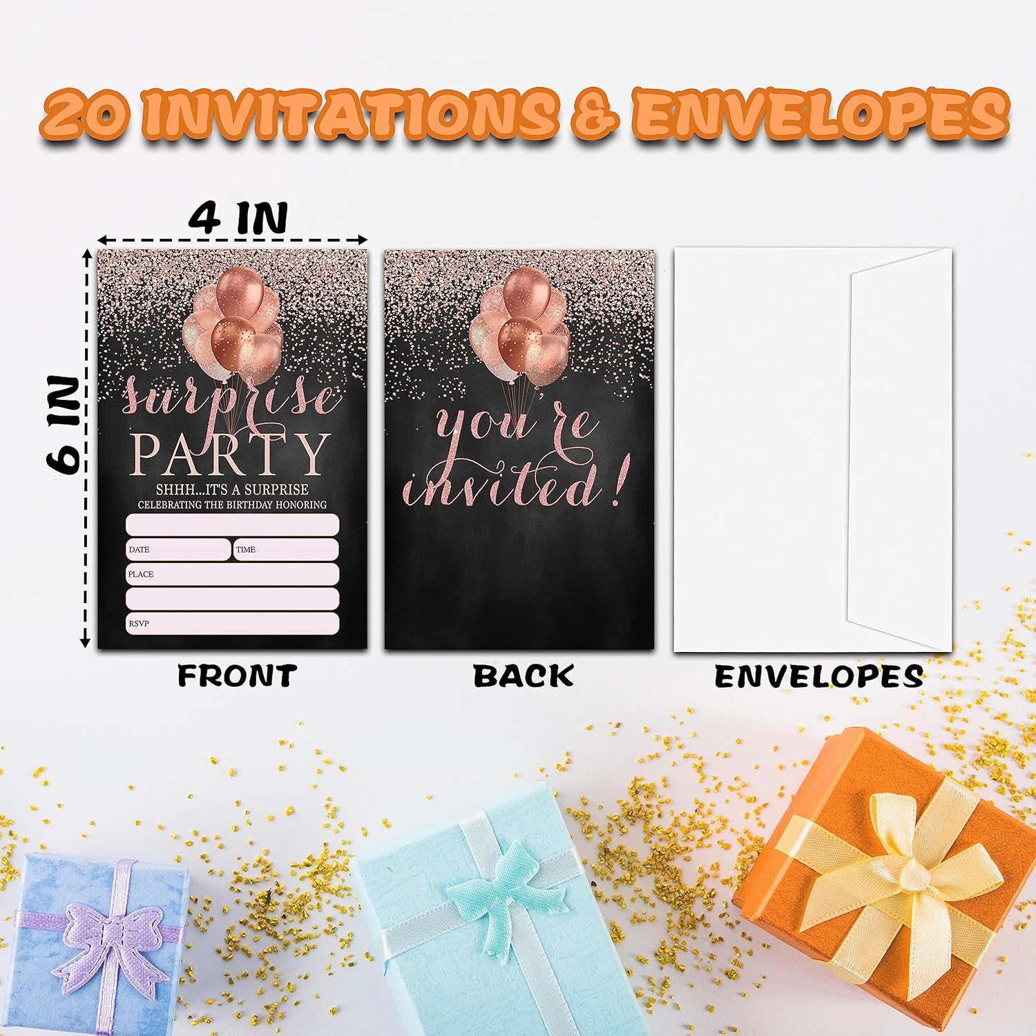 Shhh Its A Surprise Birthday Invitations Rose Gold Glitter