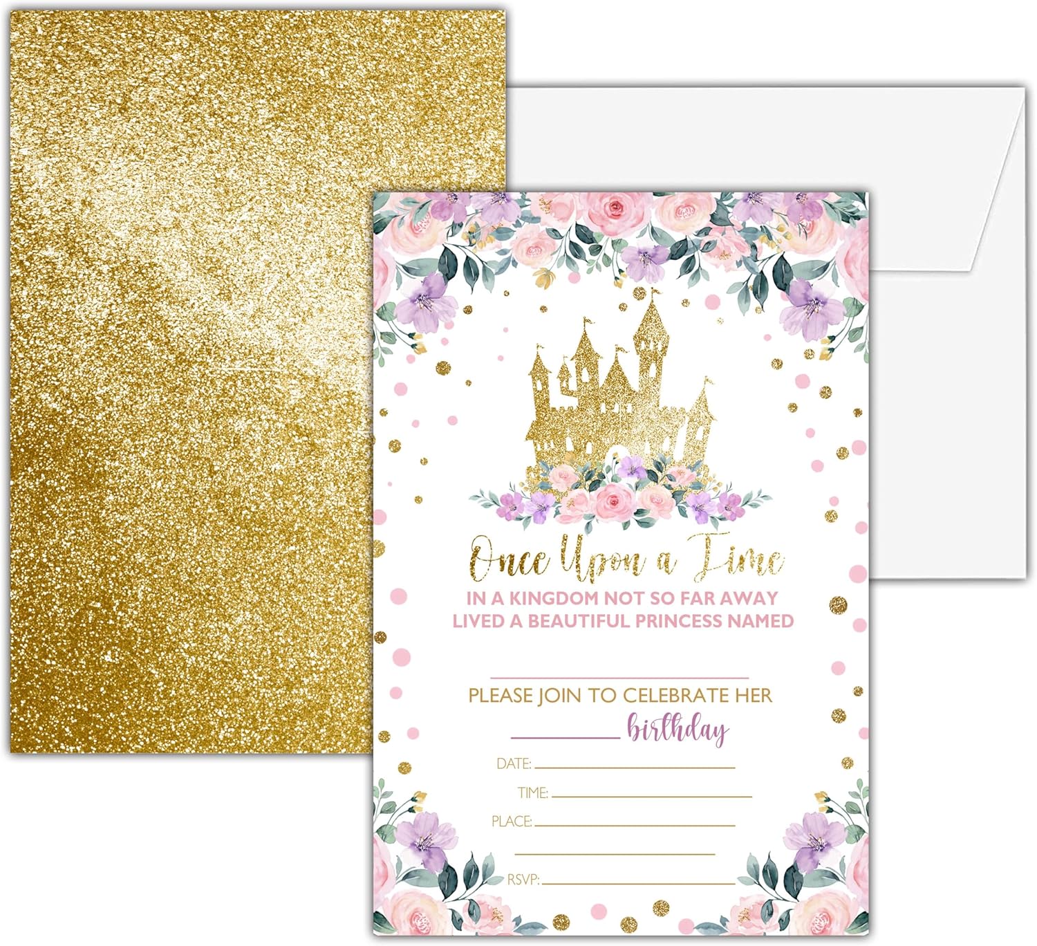 Princess Birthday Invitations with 25 Envelopes