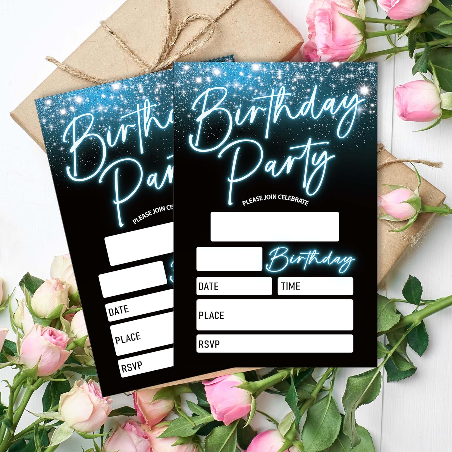 20 Pack Blue Birthday Invitations with Envelopes