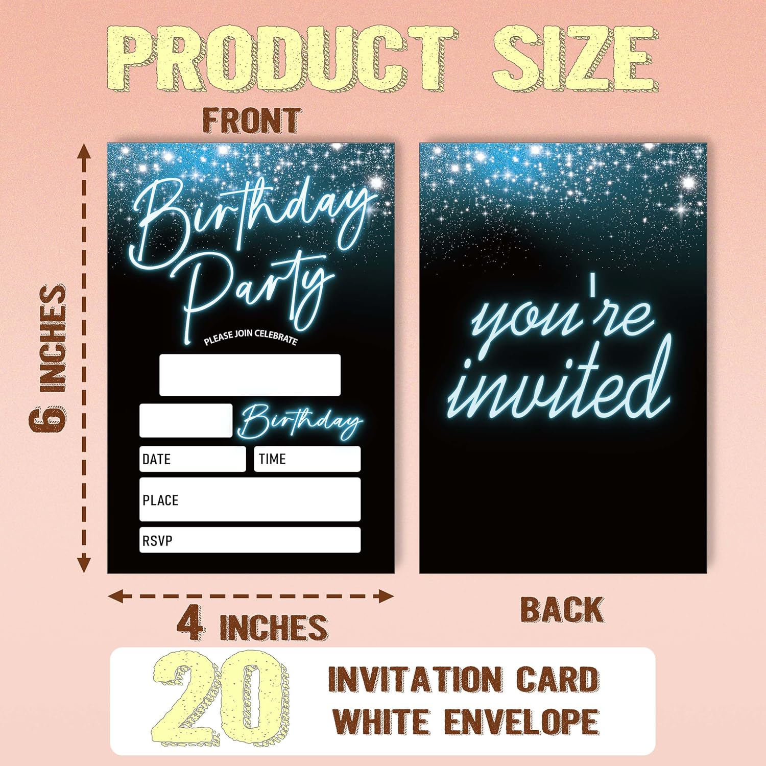 20 Pack Blue Birthday Invitations with Envelopes