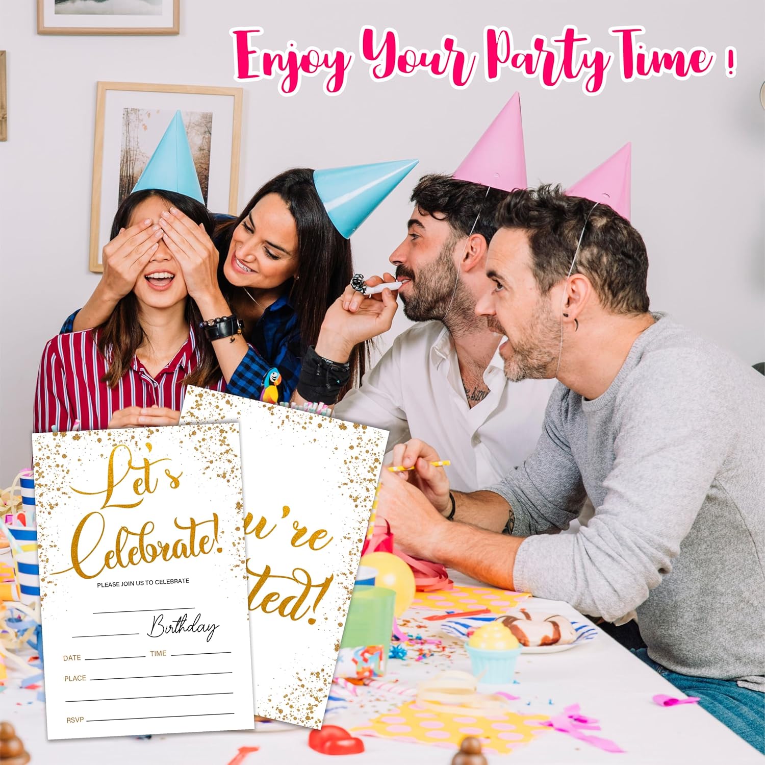 Lets Celebrate Gold Confetti Birthday Invites With Envelopes 20 Pack