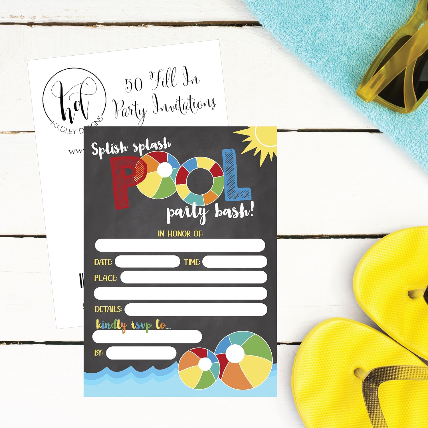 Hadley Designs 50 Pool Party Invitations