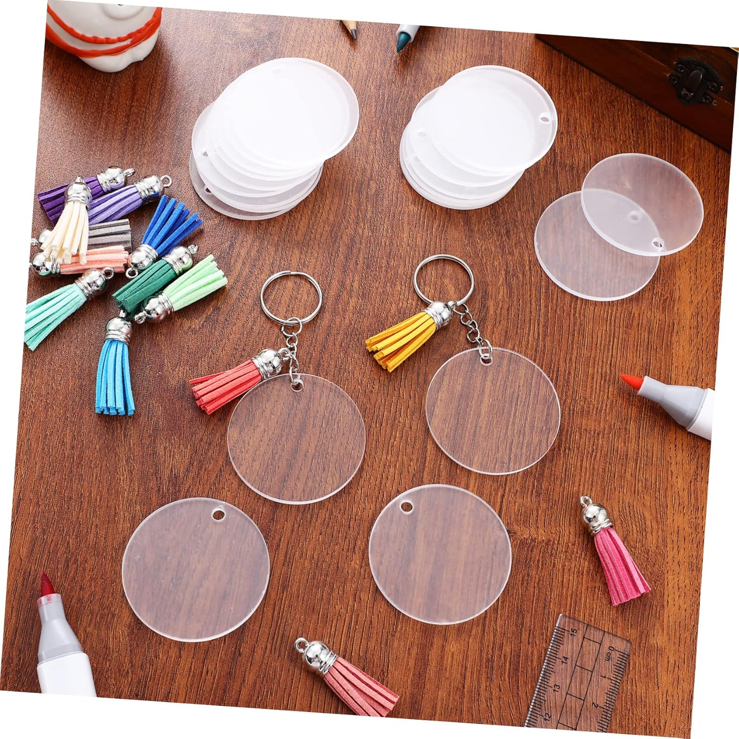 1Set Acrylic Keychain with Tassels and Jump Rings for DIY Crafts