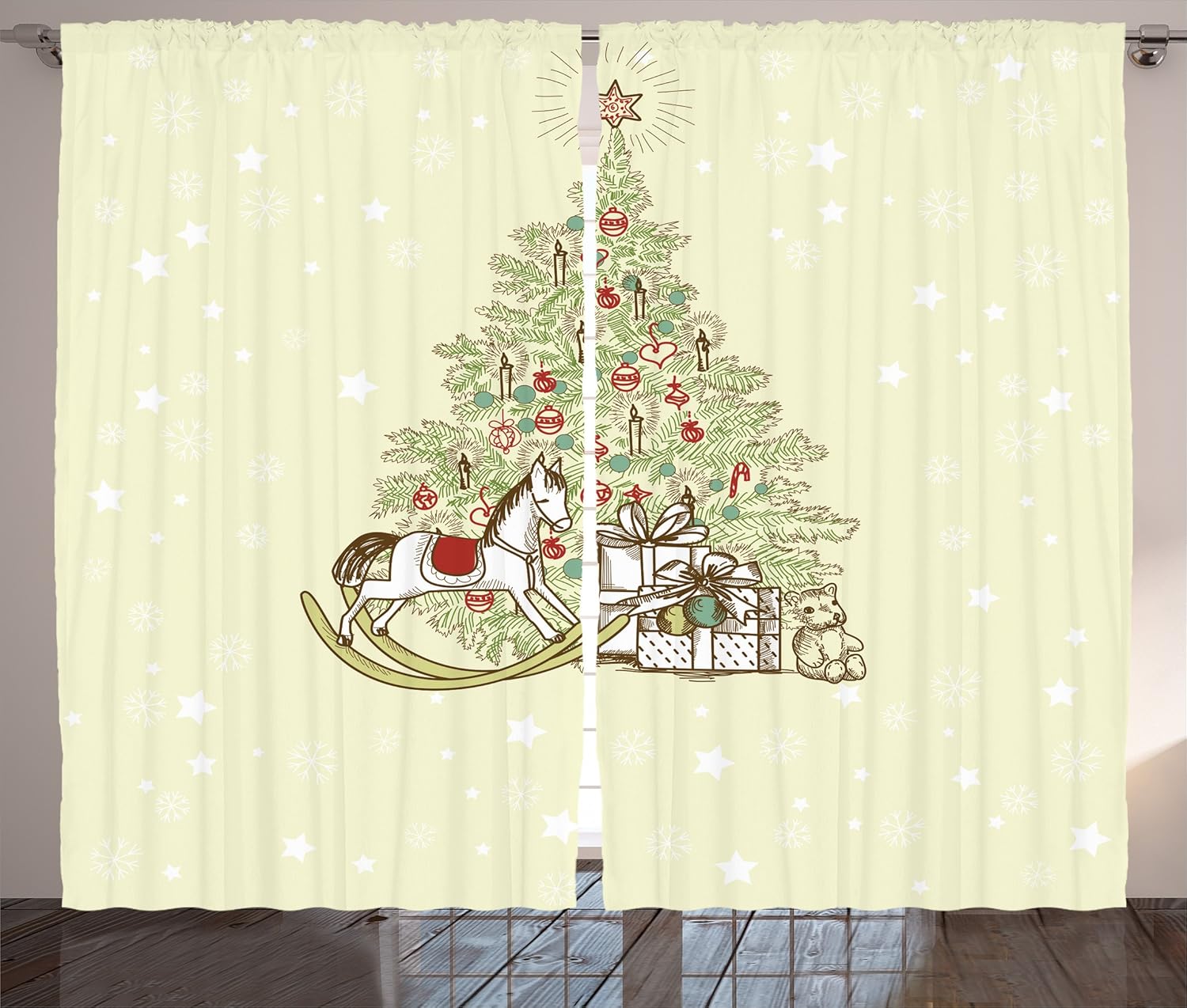 Lunarable Christmas Curtains Multicolor 2 Panel Set