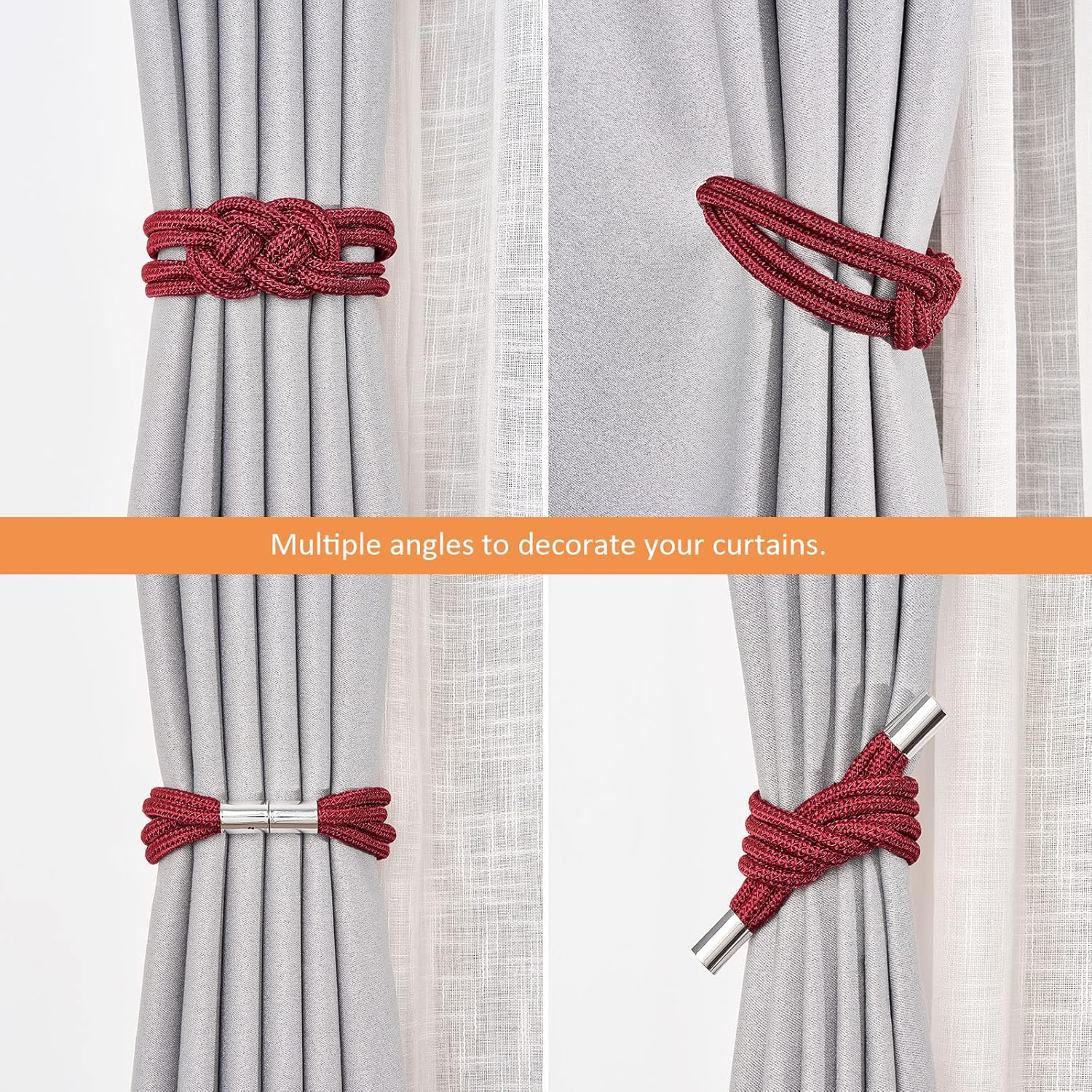 NICEEC 2 Pack Magnetic Curtain Tiebacks Wine Red