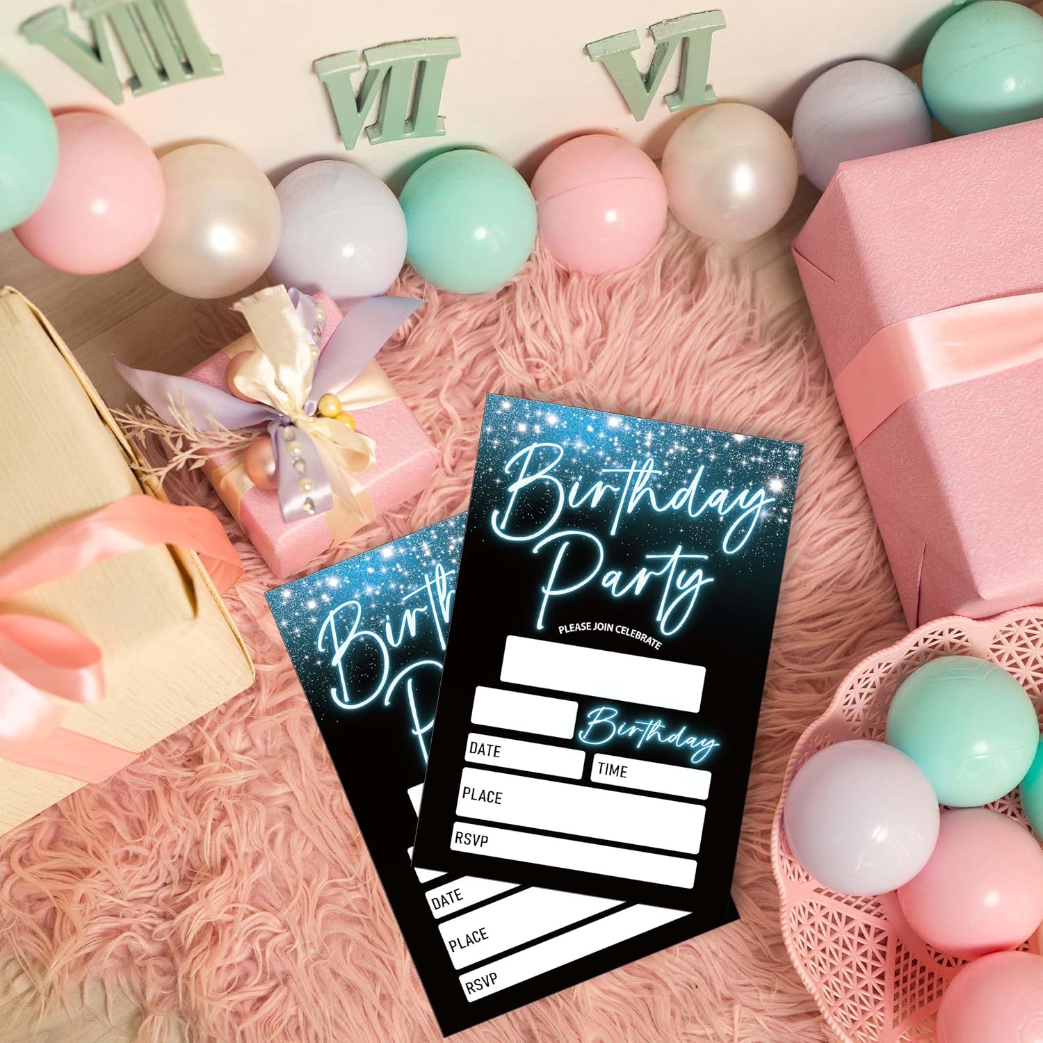 20 Pack Blue Birthday Invitations with Envelopes