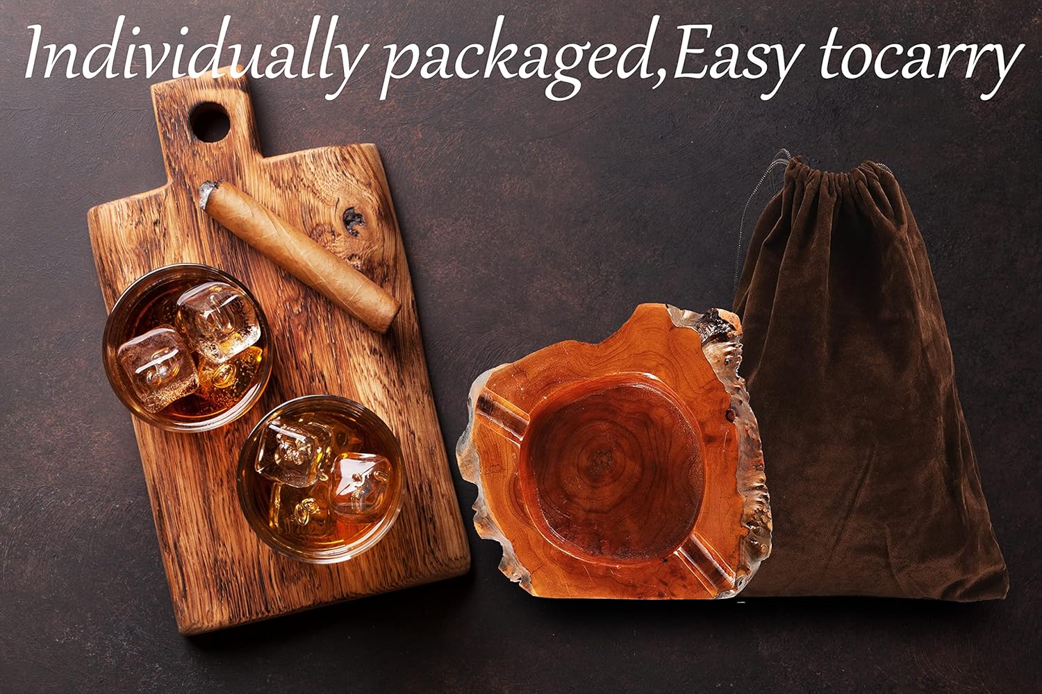 Wooden Cigar Ashtray with Random Shape and 2 Slots