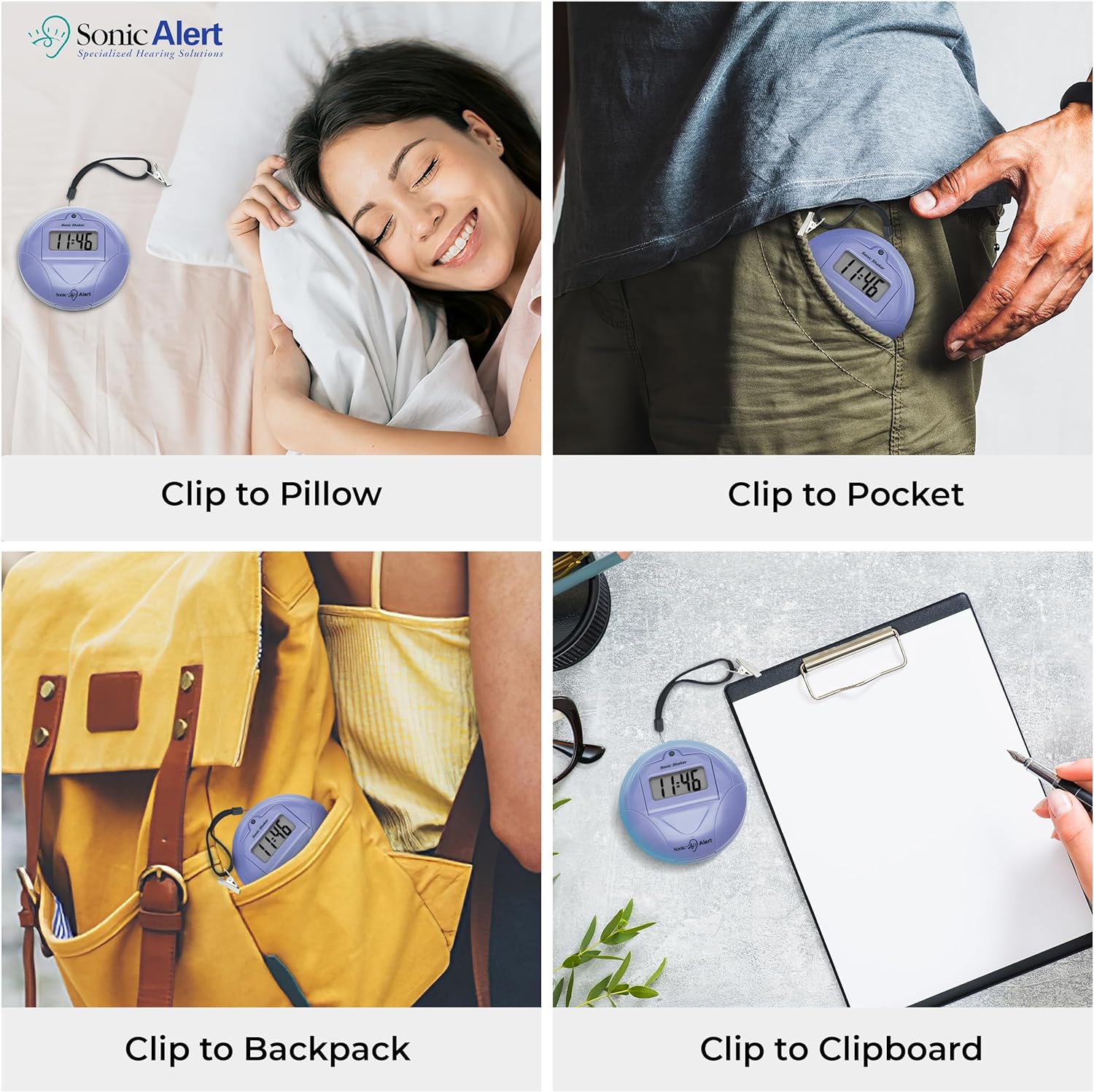 Sonic Alert Digital Alarm Clock - Travel Bed Shaker for Heavy Sleepers
