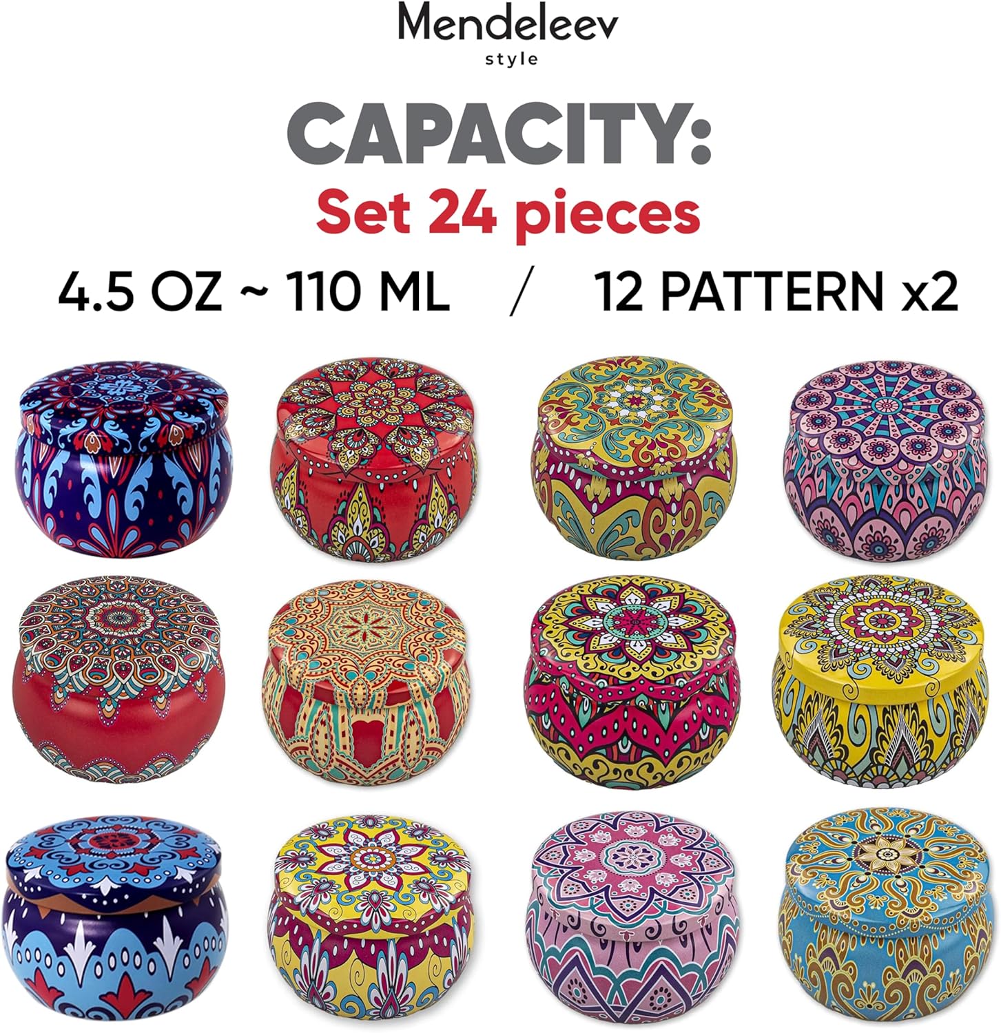MENDELEEV STYLE 45 Oz Candle Tin Set 24 pcs